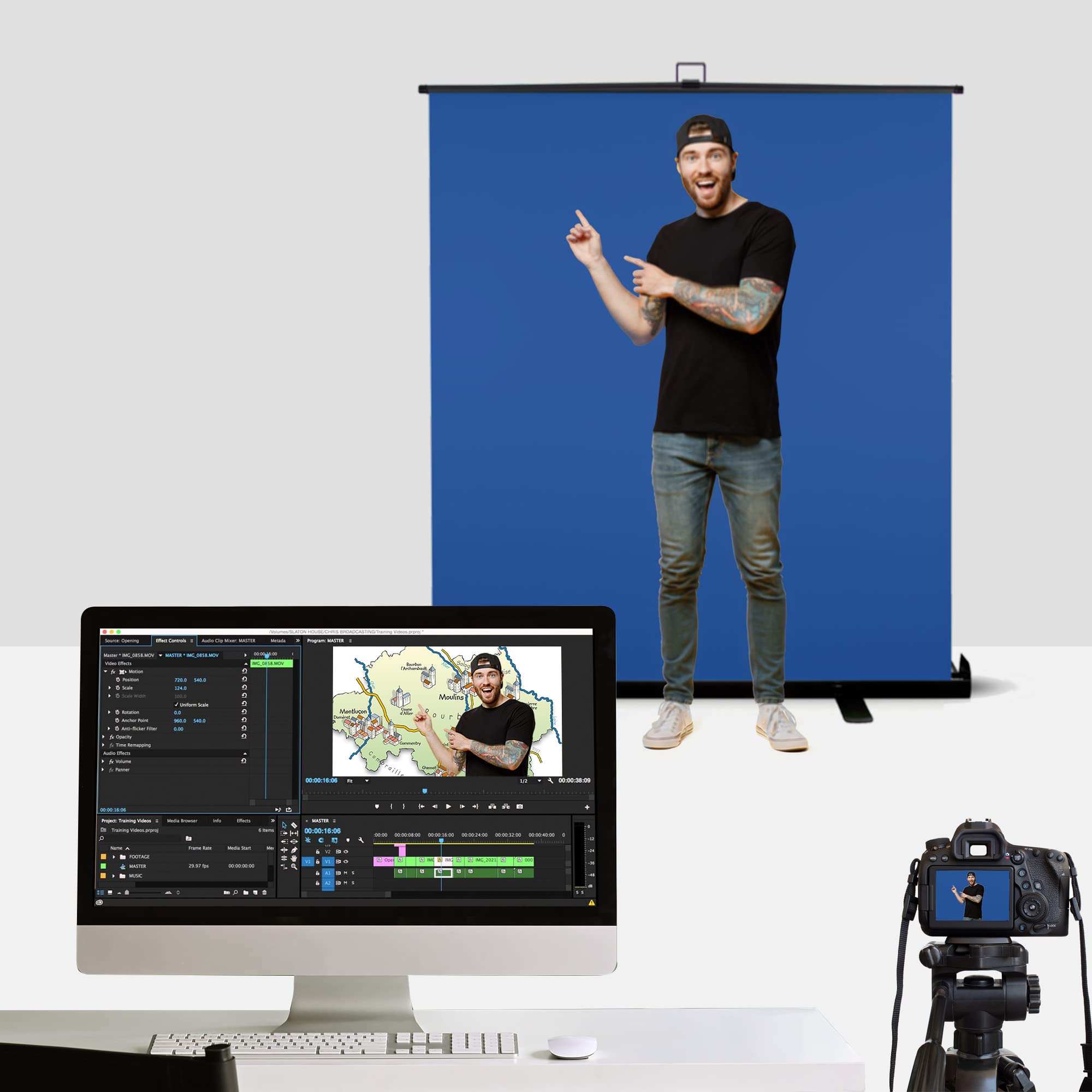 62 Inches Wide Large Collapsible Chromakey Panel Blue Screen For Photo Backdrop And Streaming   Portable Pull Up, Solid Aluminum