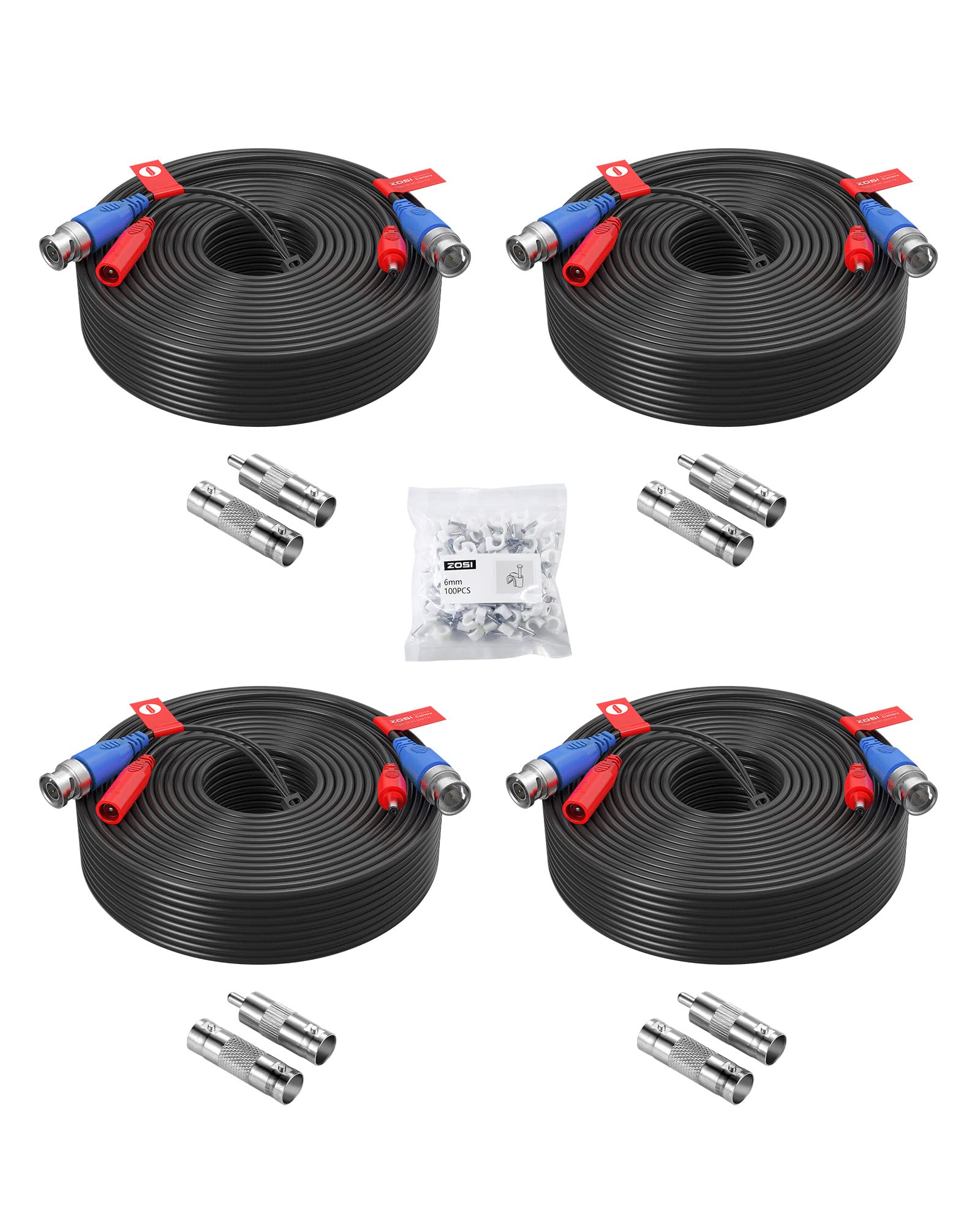 ZOSI 4 Pack 100ft(30M) All-in-One Video Power Cables,BNC Extension Security Camera Cable for CCTV Surveillance Camera DVR System
