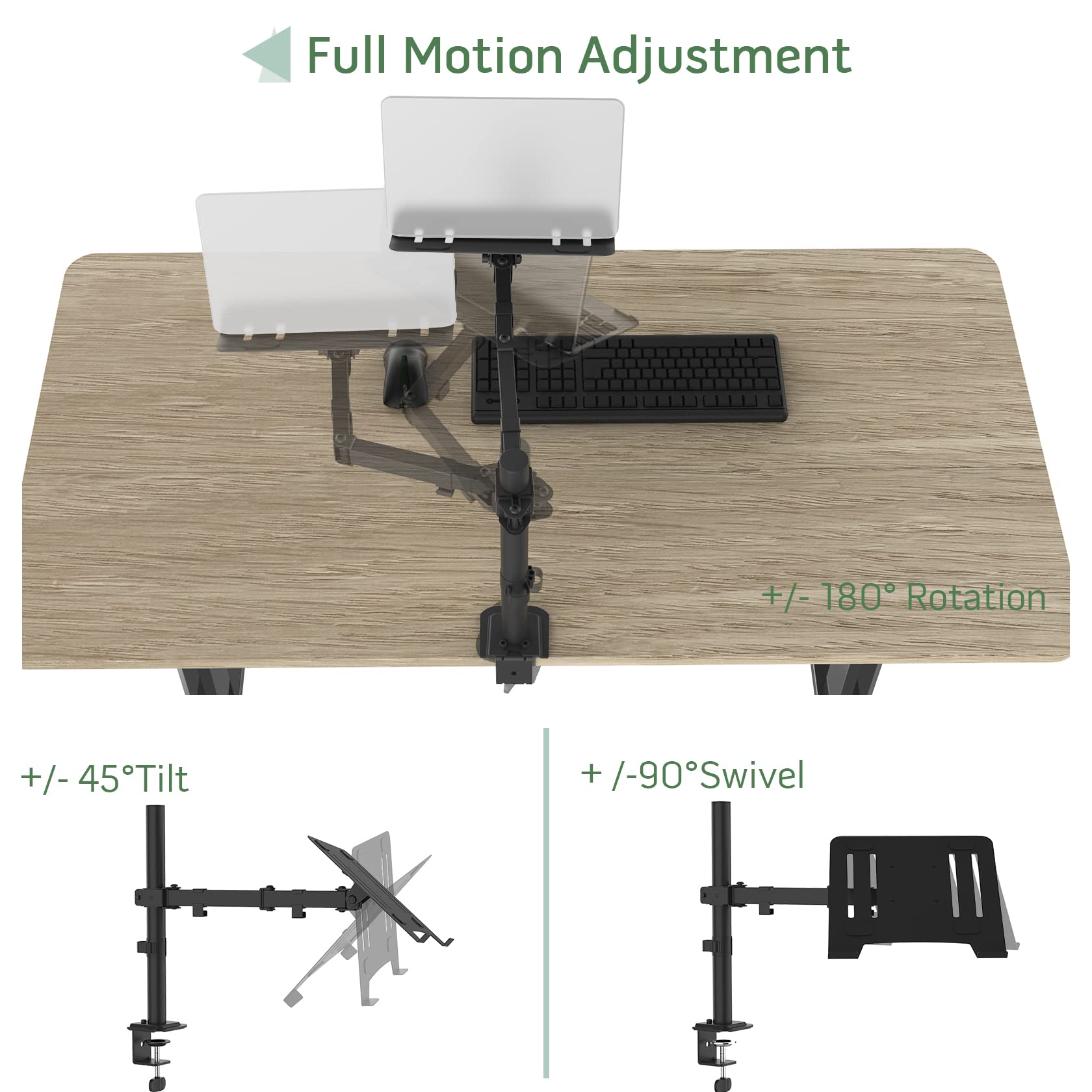 Upgravity Laptop Desk Mount, Single Laptop Computer Mount With Vented Tray For 1 Notebook Up To 17 Inch, Heavy Duty Laptop Stand