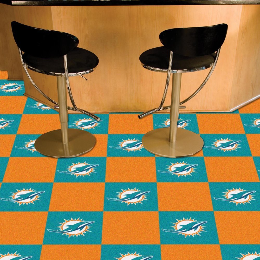 Fan Mats 8552 NFL - Miami Dolphins 18 x 18 Team Carpet Tiles (10 Logo, 10 Solid per Box - appx 45 sq ft)