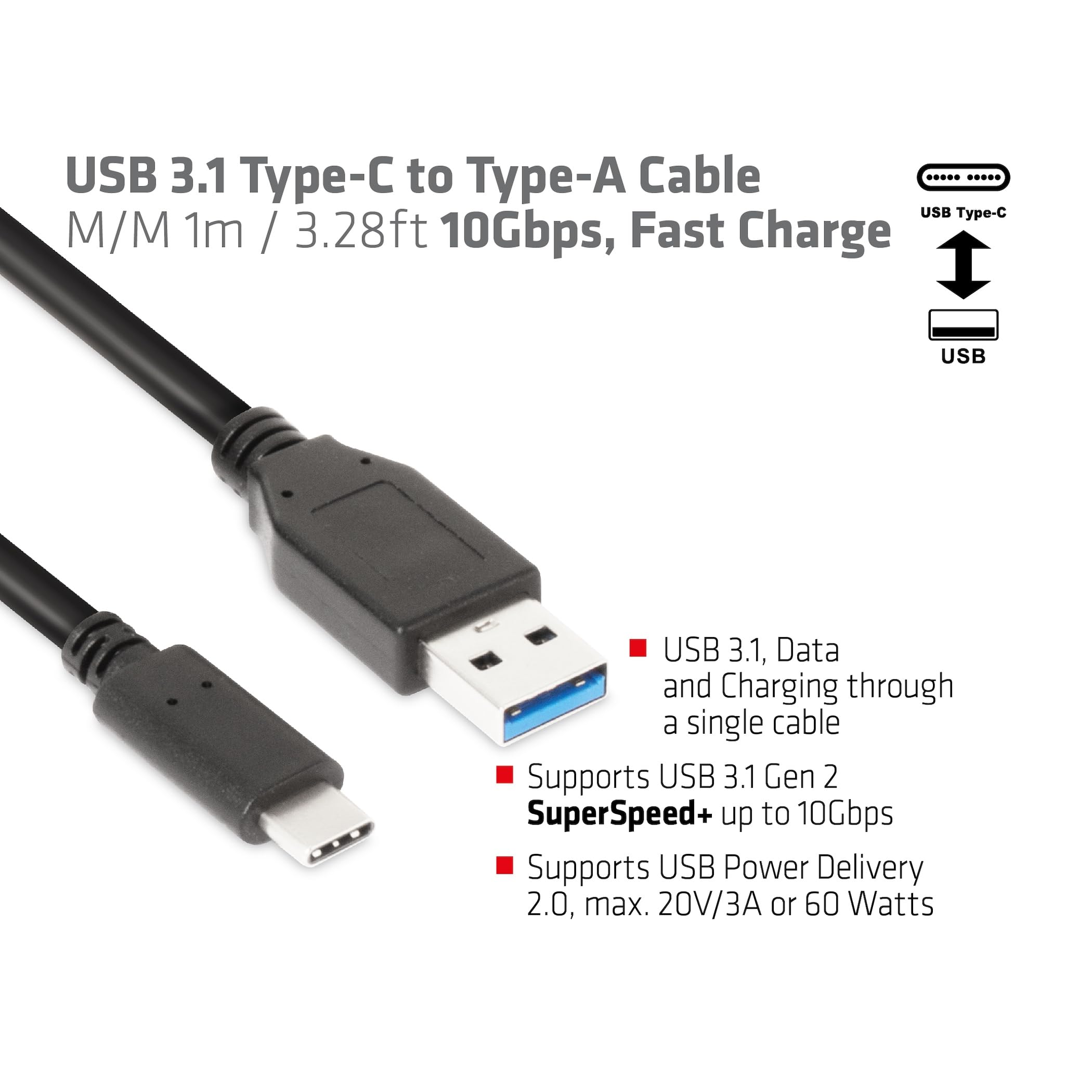 Club3D Cac 1523 Usb 3.1 Type C To Usb Type A Cable, Black