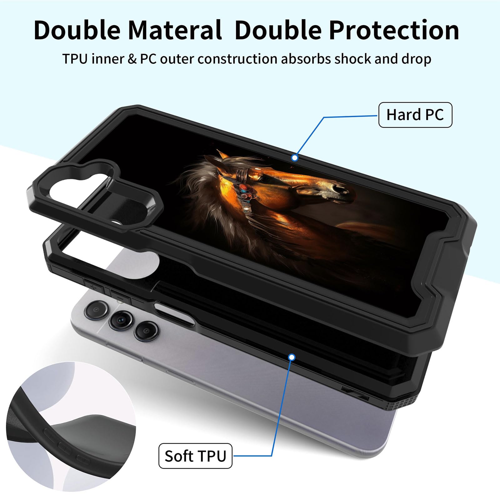 Qindaiwen For Samsung Galaxy A15 5G Case With 1 Pack Screen Protectors, Dual Layer Protective Hard Pc Back & Soft Bumper Resilie