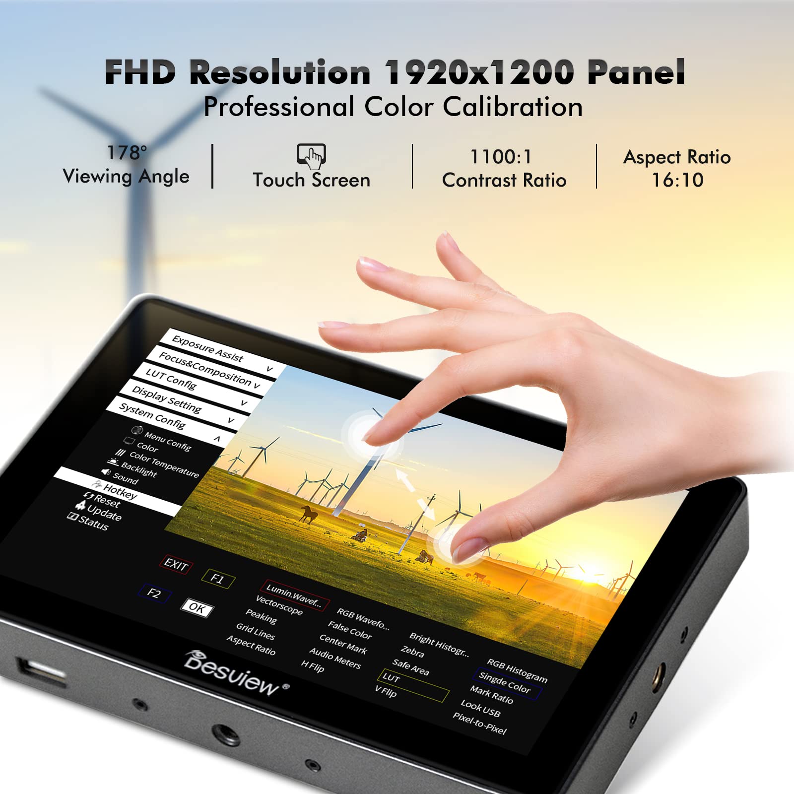Desview R705 Camera Field Monitor, 7 Inch Touch Screen Field Monitor Full Hd 1920X1200Ips 4K Hdmi With 3D Lut Waveform Peaking F