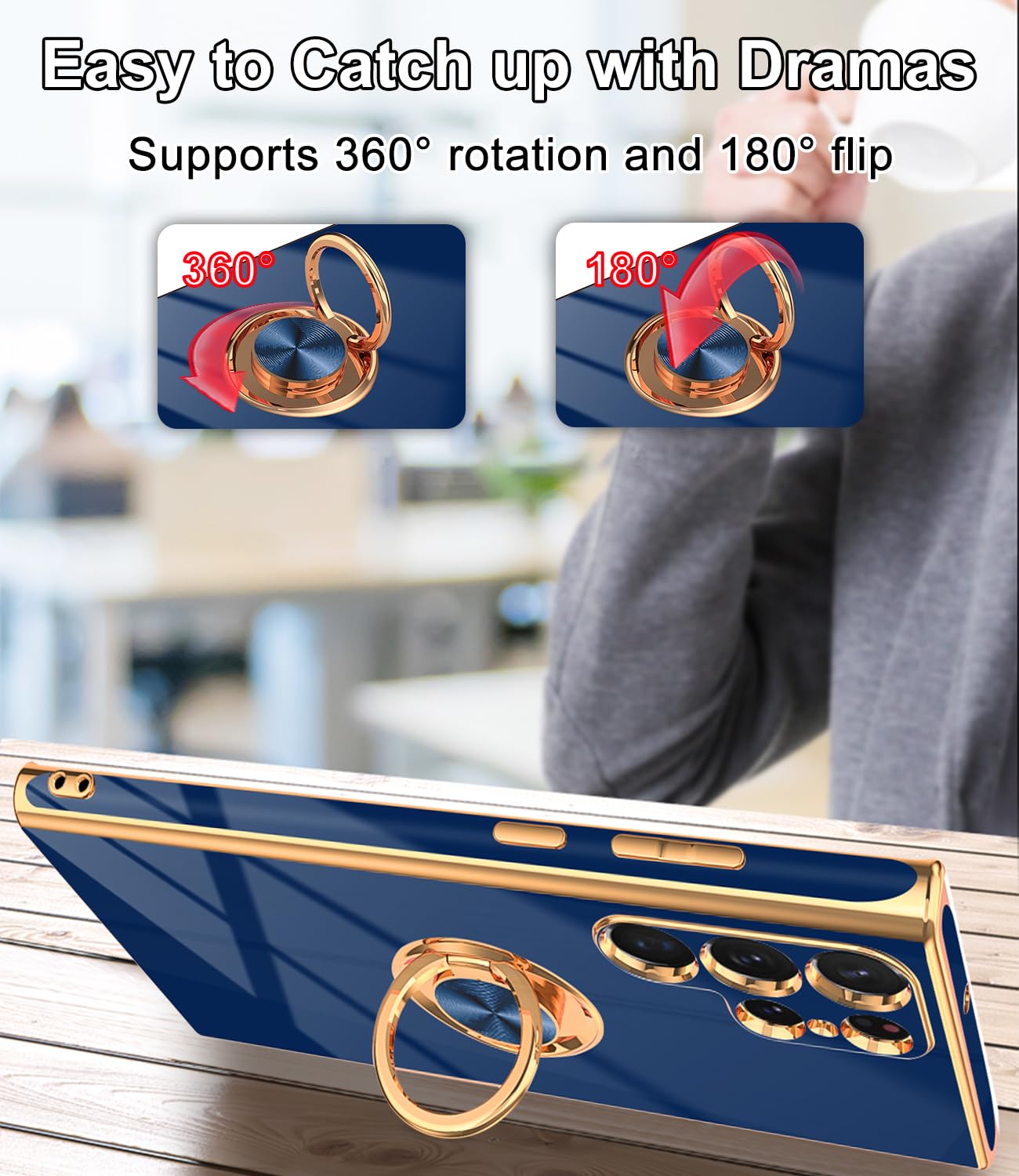 Tnarru Designed For Samsung Galaxy S22 Ultra Case With Ring Stand, Support Magnetic Car Mount Rotating Finger Holder Soft Tpu Co