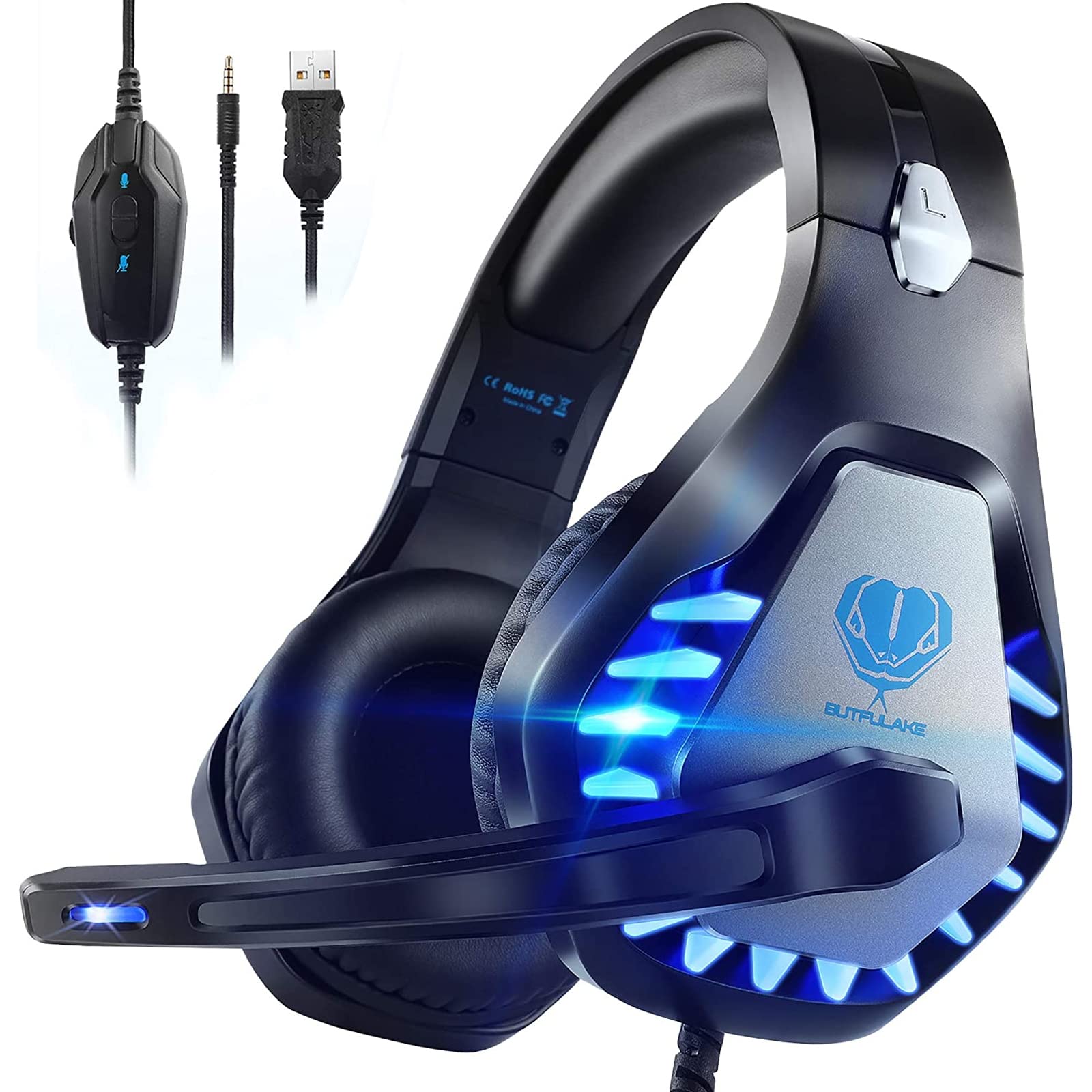 Pacrate Gaming Headset With Microphone For Switch Pc Ps4 Ps5 Xbox One Noise Cancelling Gaming Headphones With Led Lights For Kid