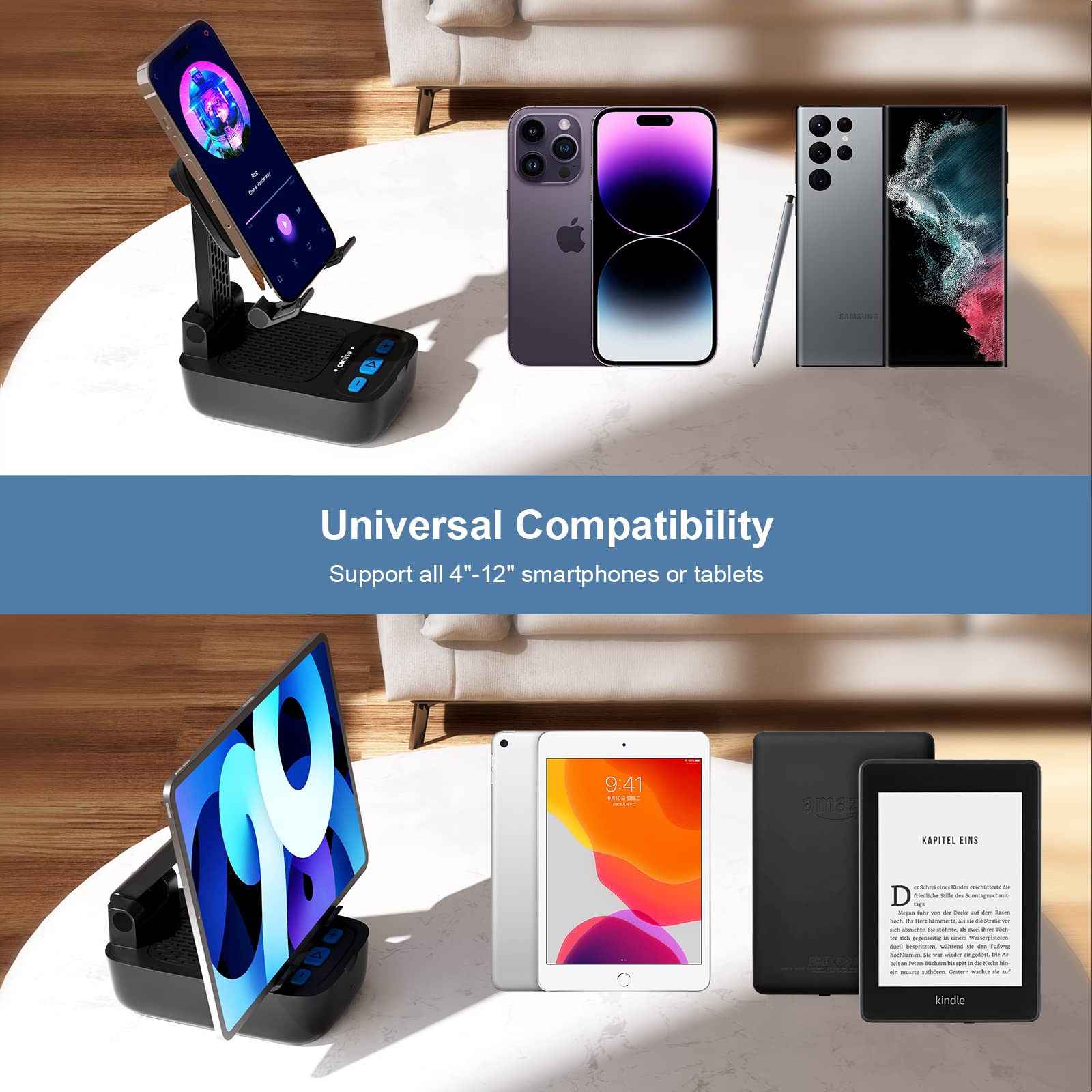 Gifts For Men Women,Birthday Gifts,Cell Phone Stand With Wireless Bluetooth Speaker, Punchy Bass & Hd Stereo Sound Speaker For Home & Outdoors Compatible With Iphone/Ipad/Samsung Black