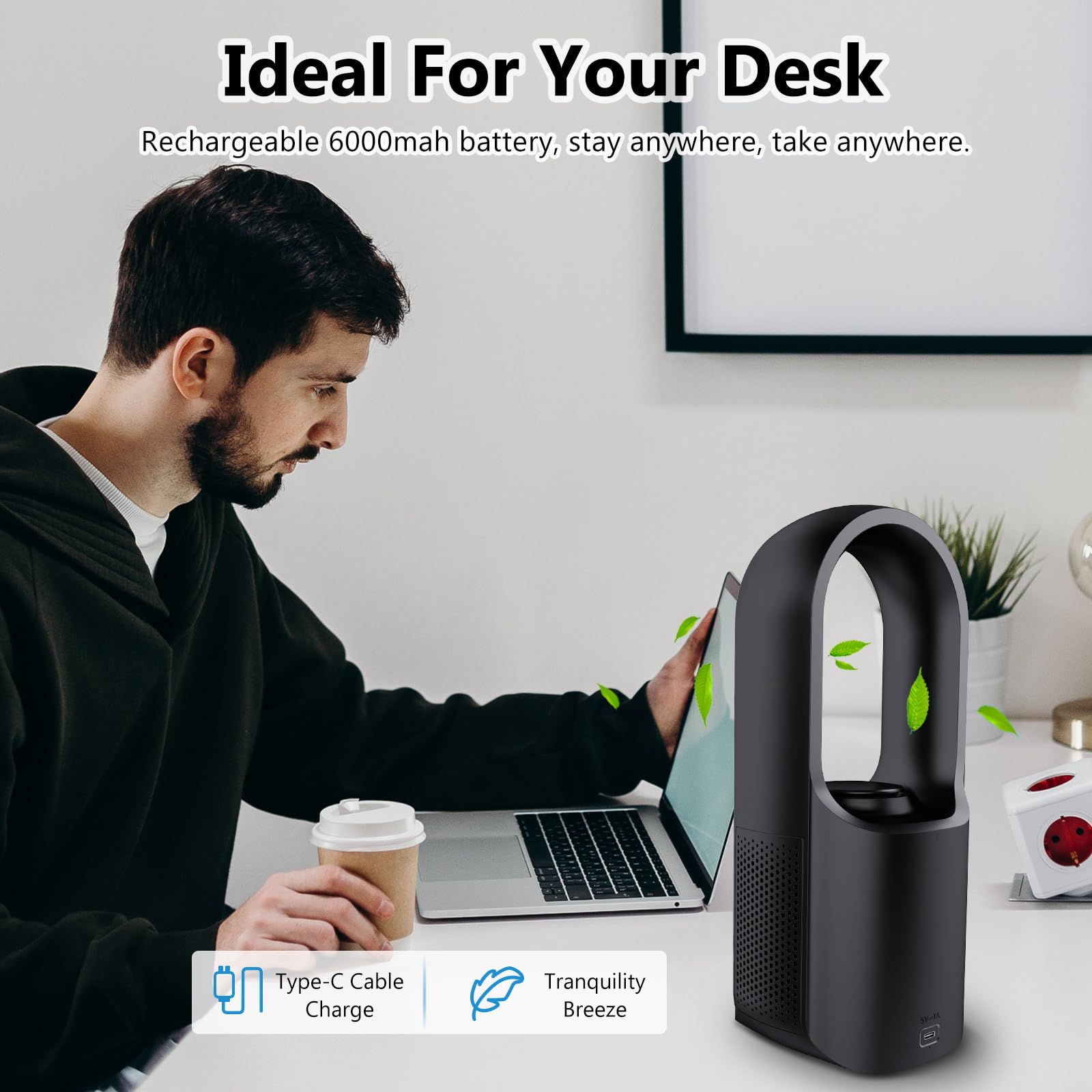 Conbola Desk Fan Portable, Aromatherapy Function, Battery Operated Lasting 17 Hours,11.8 Inch Tower Fan With 3Speeds, Quiet Cool