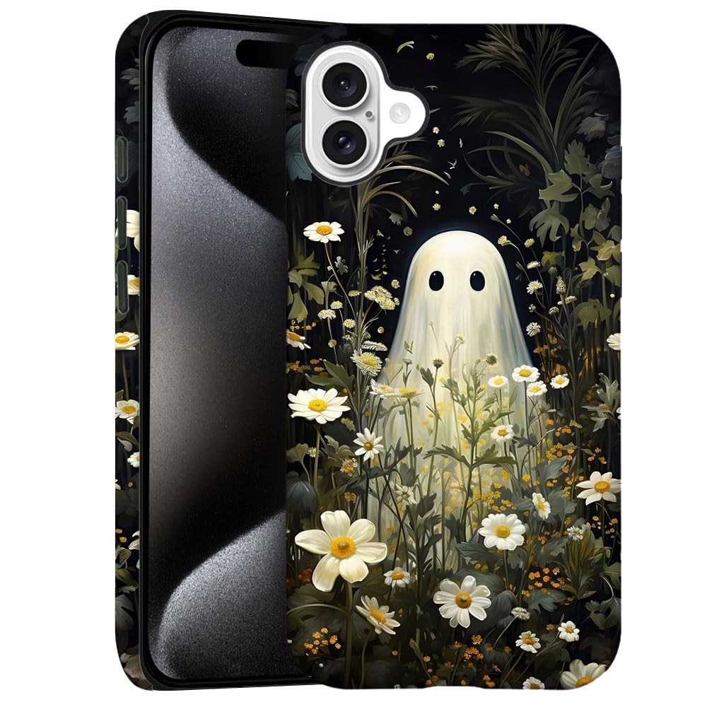 Case for iPhone 16 - Slim Fit Anti-Scratch Phone Case for Girl Women - Floral Ghost Flower Pastel Goth (Frosted)