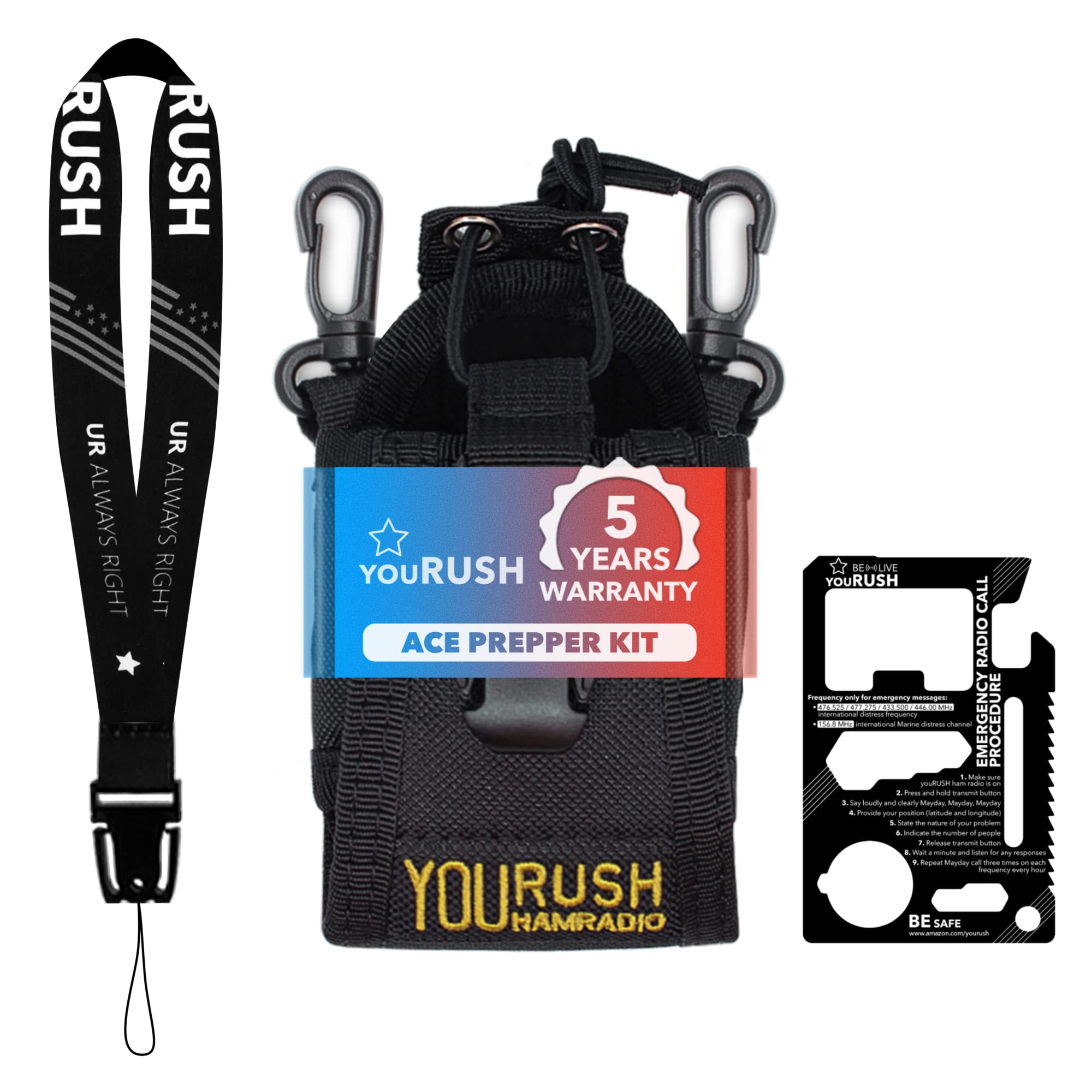 Yourush Ham Radio Holder For Baofeng Uv 5R Radio Holster Duty Belt & Card Multitool Belt Pouch Compatible With Baofeng Bf F8Hp, Uv5Rush, Uv 5R, Uv 82, Uv H5 Case For Two Way Radio & Prepper Tool