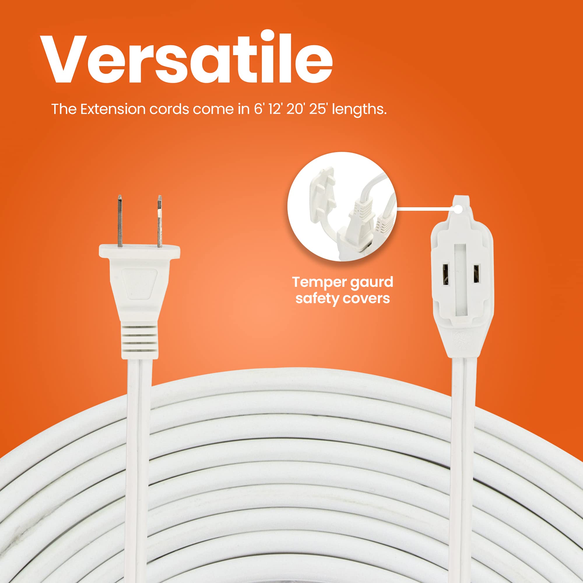 [Ul Listed] 4 Feet White Extension Cord, 3 Outlet 2 Prong 16 Gauge Cable, Indoor Use, 3 Receptacle Cube Tap, Extension Cord   By