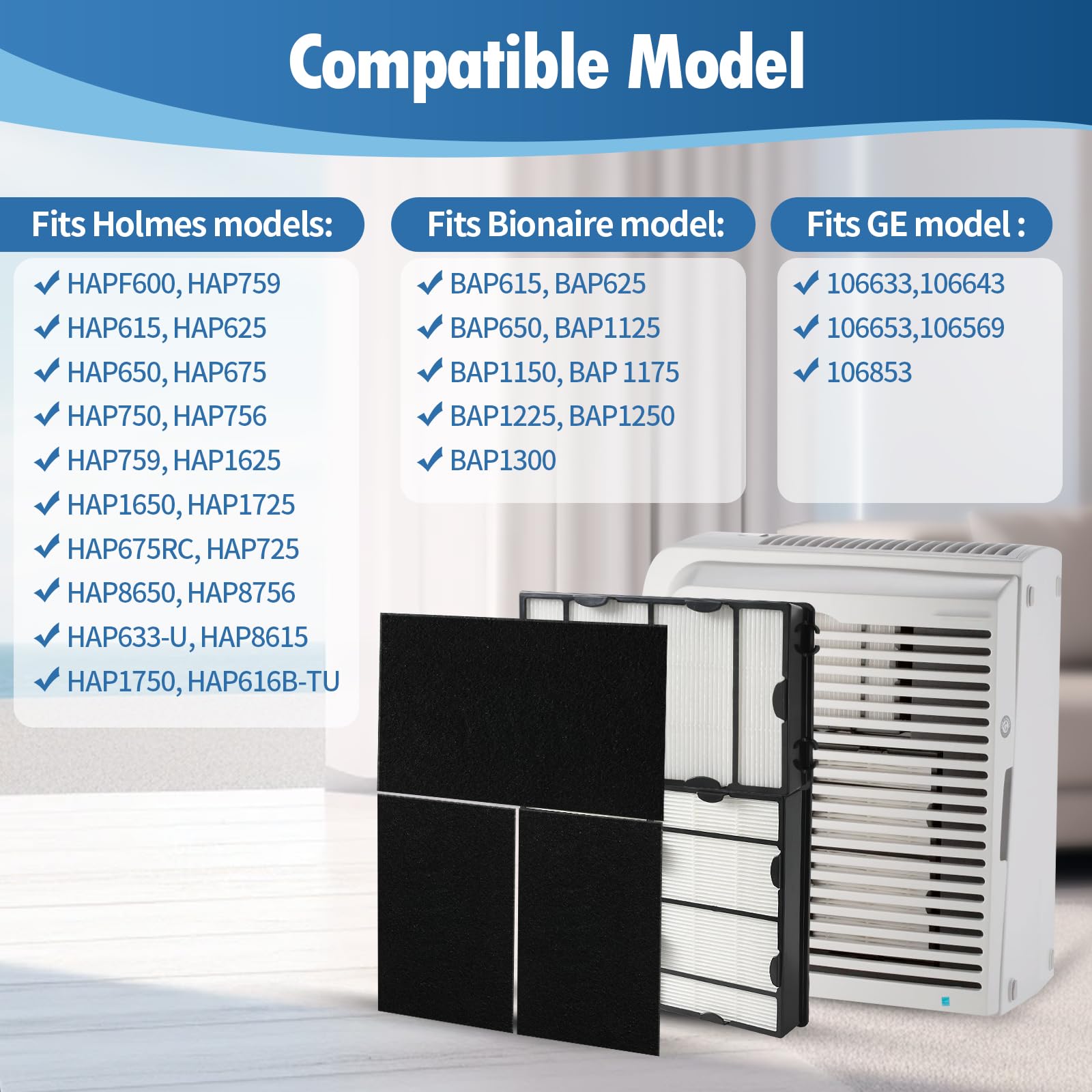 Derblue 6Pcs True Hepa Filter And 8Pcs Pre Filter Replacement Filter B For Holmes Hapf600,Replacement Holmes Air Filter,Part # H