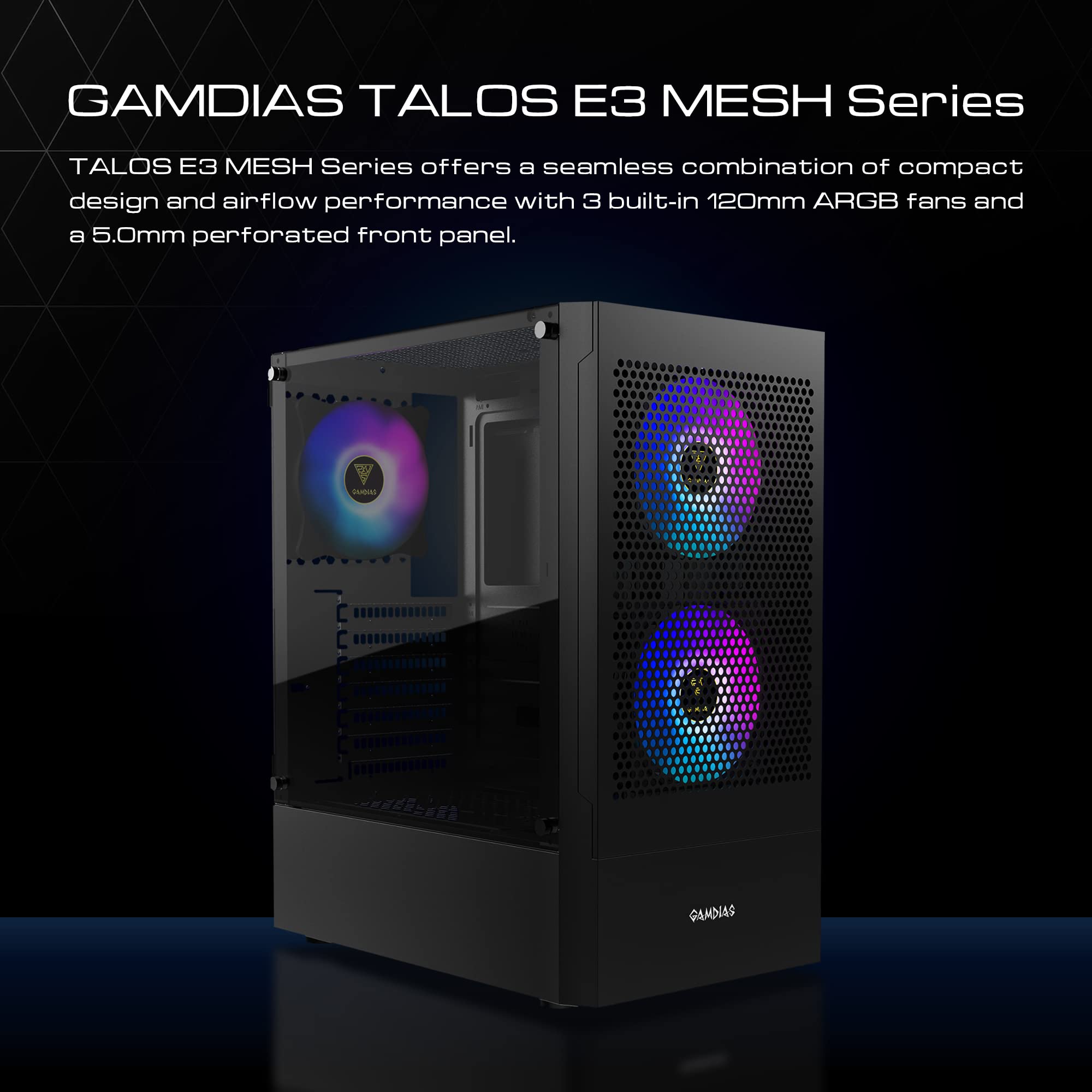 Gamdias Gaming Atx Mid Tower Pc Computer Case W/Tempered Glass, 3 Built In 120Mm Argb Case Fans, Support Up To 360Mm Aio/Radiato