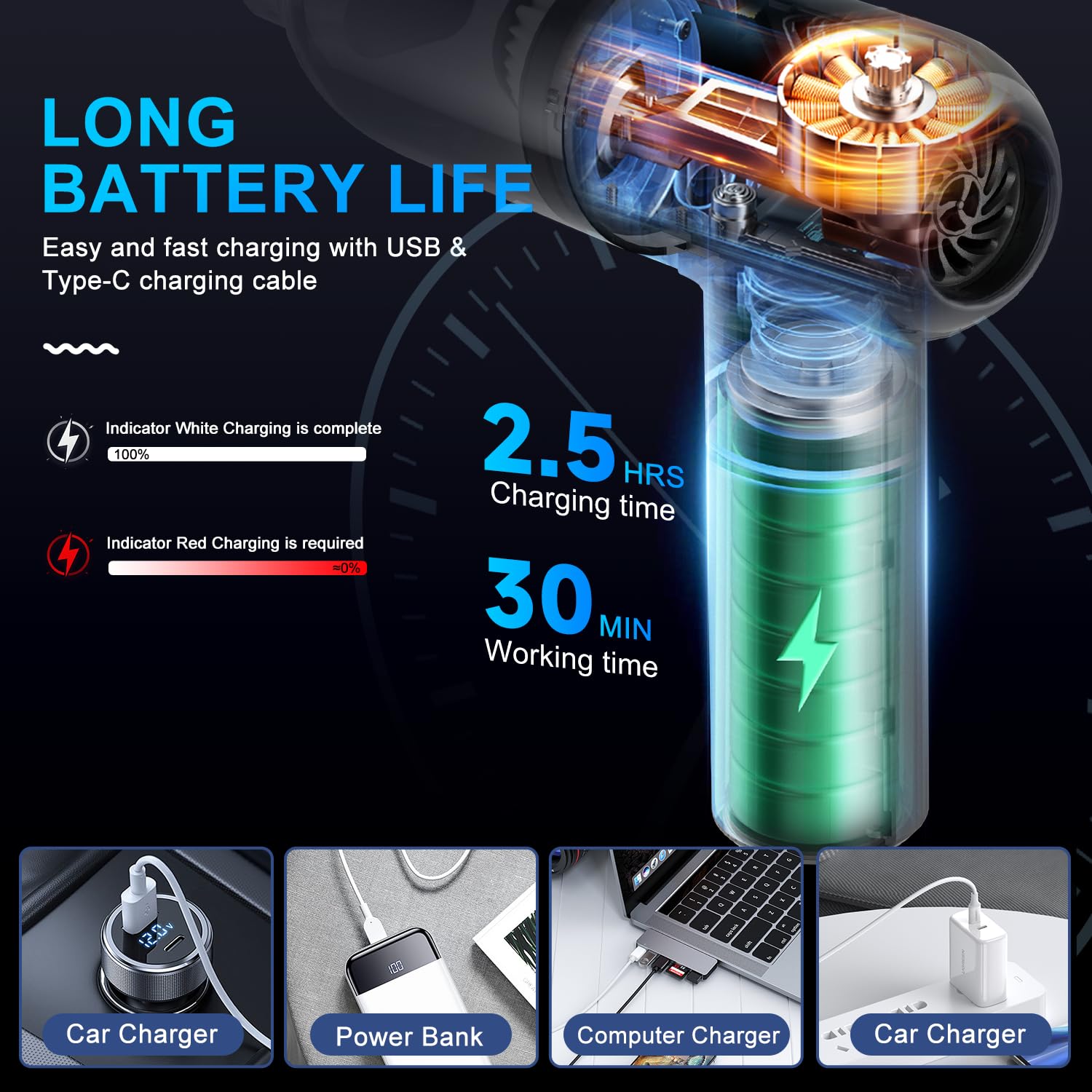 Kmm Handheld Car Vacuum Cleaner, 4 In 1 Vacuum Cleaner 16000Pa Air Duster, 3 Speed Adjustable 120W High Power Vacuum Cleaner Wit