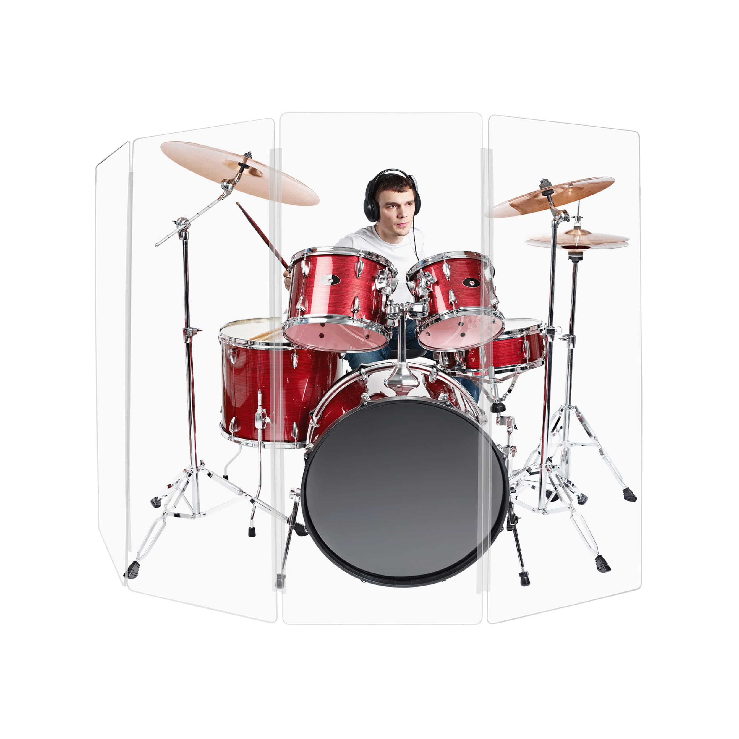 PENNZONI Drum Shield 5ft w/Plastic Hinges, Comes w/ 4 Drum Panels & Plastic Hinges, Premium Clear Acrylic Panels, Drum Screen