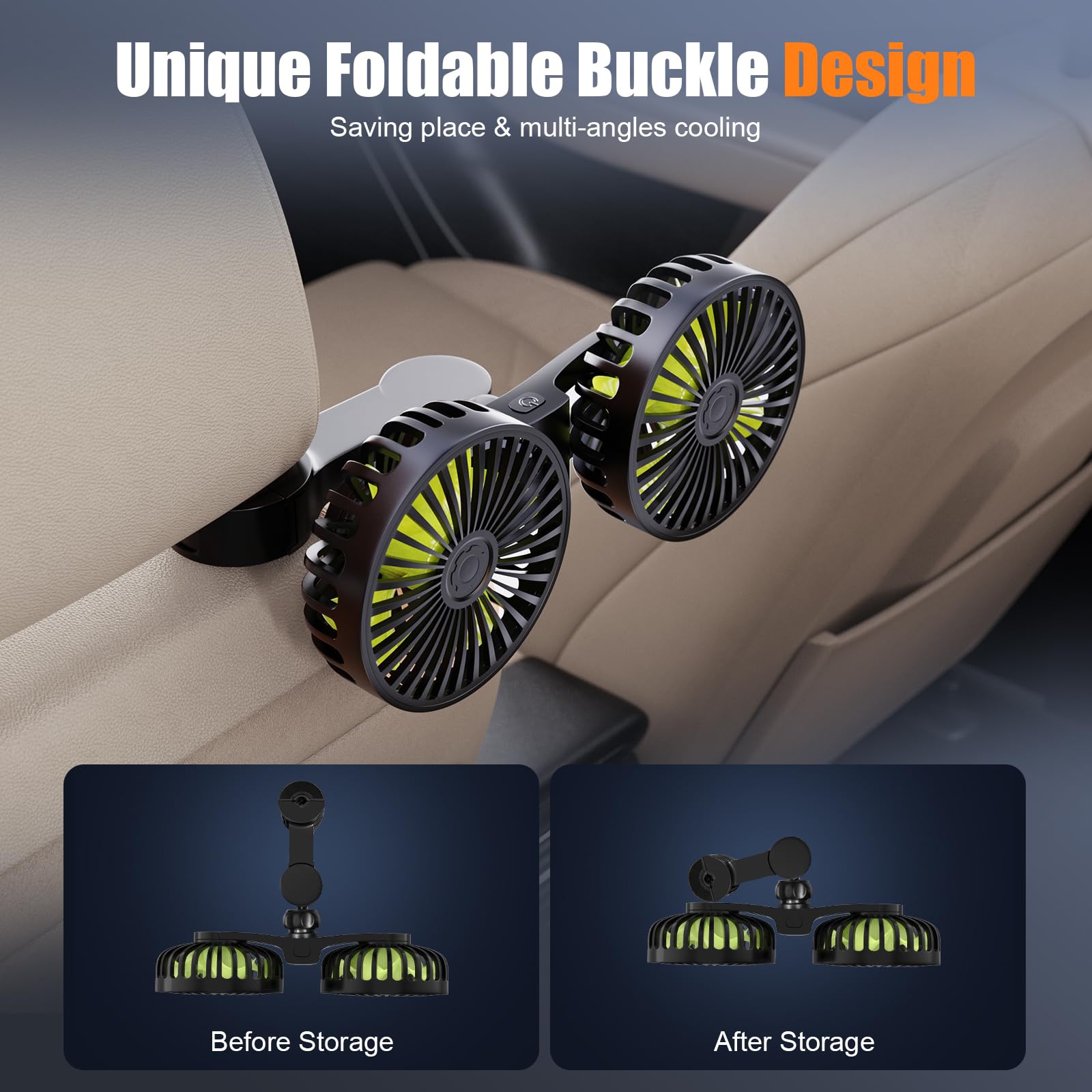 Hayousui Usb Car Cooling Fans For Backseat: Dual Head Car Fan For Kids 3 Speeds 360 Rotatable Vehicle Rear Headrest Fans 5V Powe