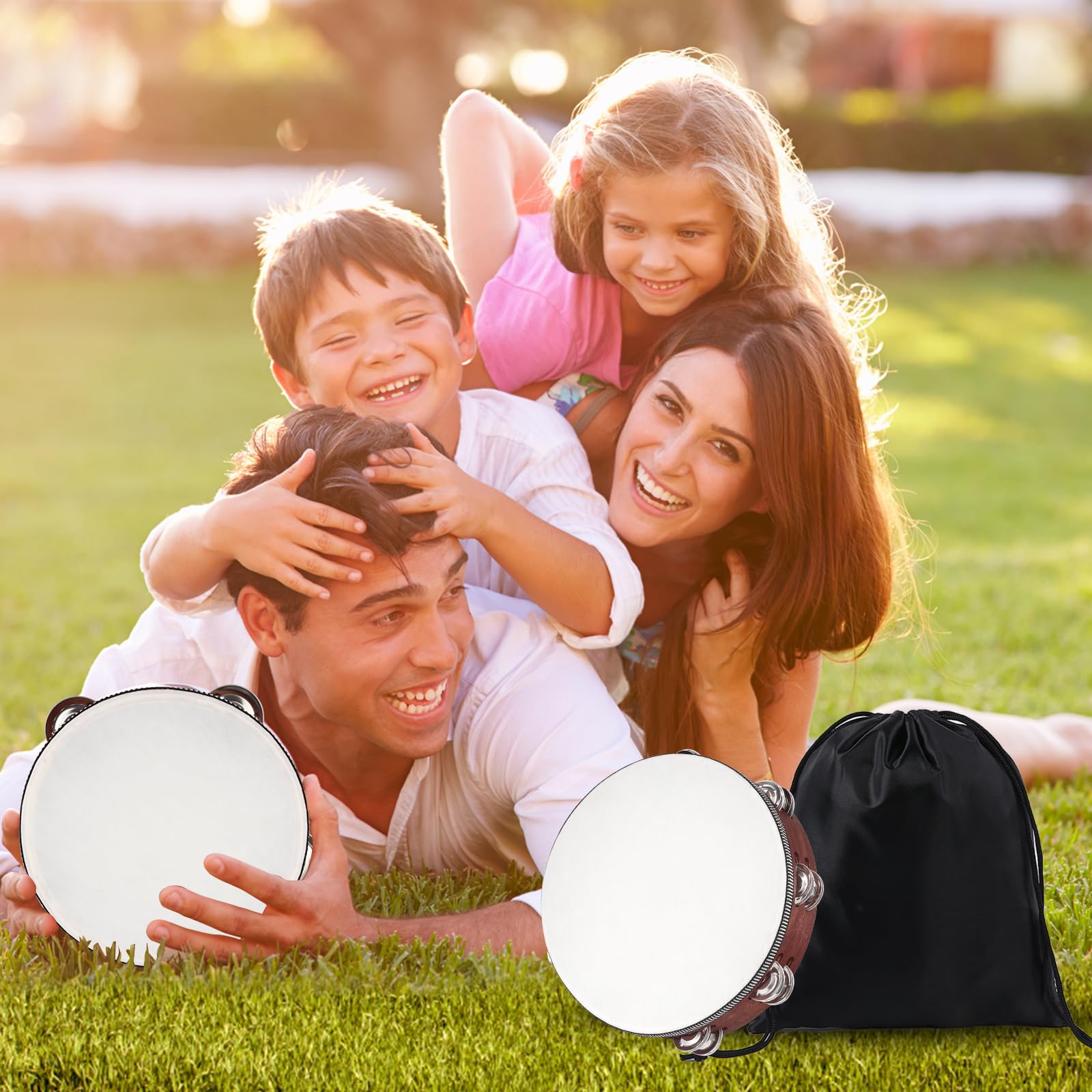 Tambourine, Tambourines For Adults, 10 Inches Wooden Hand Held Percussion Tambourine With Storage Bag, Tambourines Musical Instr