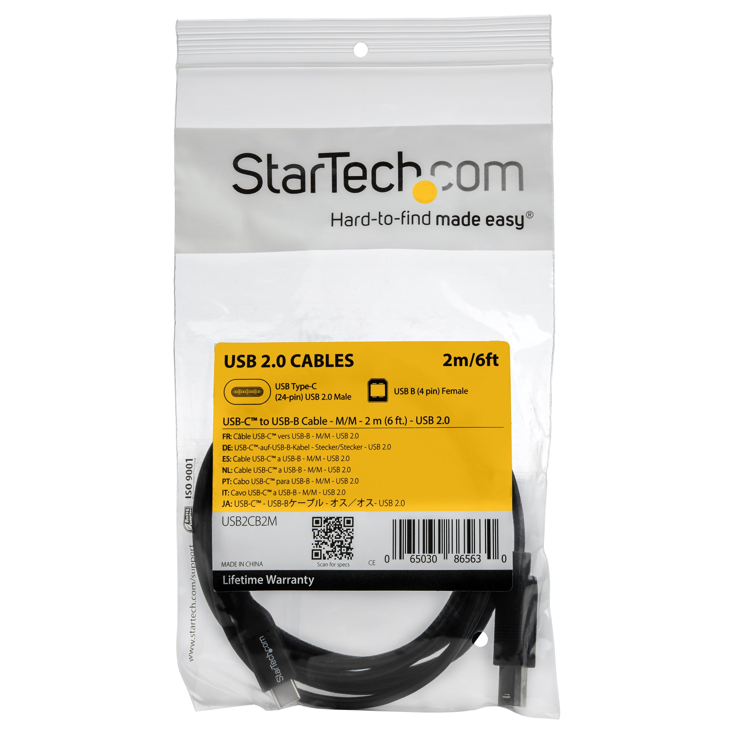 Startech.Com 2M 6Ft Usb C To Usb B Cable   Usb 2.0   Usb Type C Printer Cable M/M   Usb 2.0 Type C To Type B Cable (Usb2Cb2M)