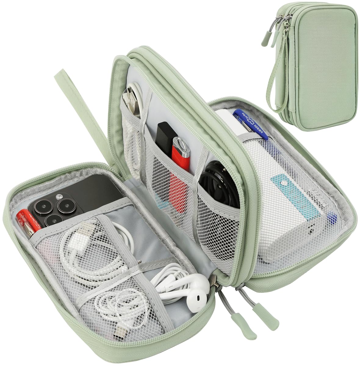CAAORDKSO Electronic Organizer Bag, Waterproof Portable Electronic Organizer Travel Accessories Cable Bag Universal Cord Storage Case for Cable, Charger, Phone, Power Bank, Earphone(Mint Green, Large) -Like New