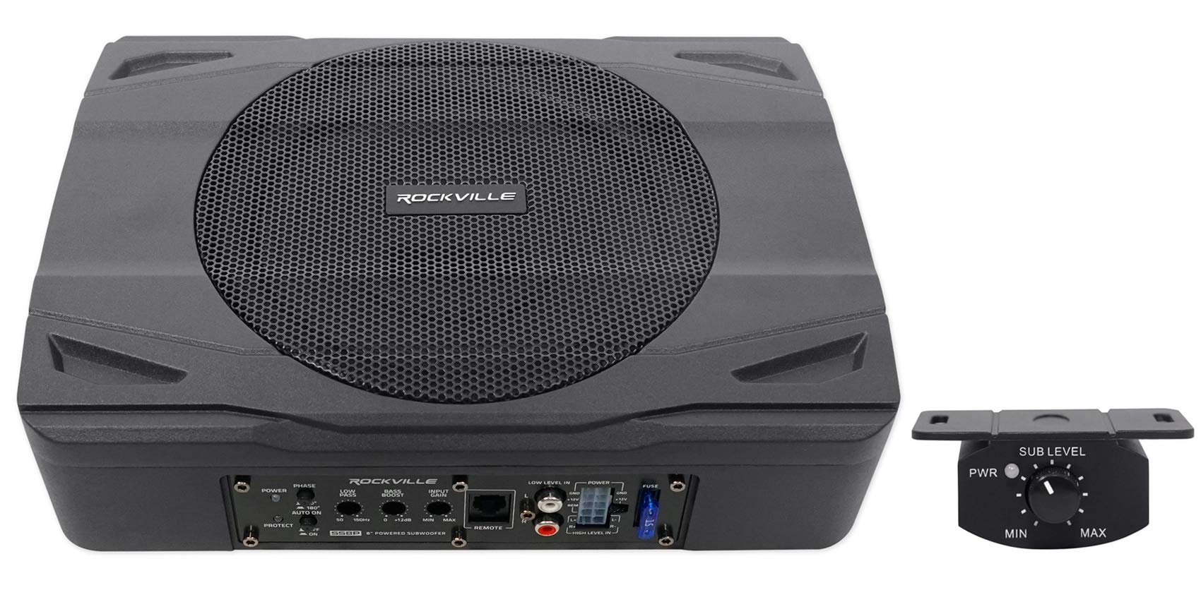 Rockville SS8P 400w 8 Slim UnderSeat Active Powered Car/Truck Subwoofer Sub,Black