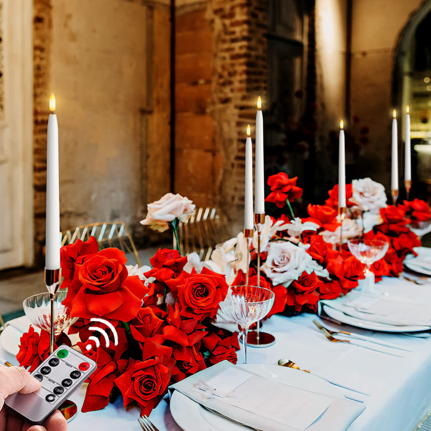 Homemory 11 Inches Waxy Battery Operated Taper Candles With Remote Timer Dimmer, 6 Pcs Flameless Taper Candles With Flickering F