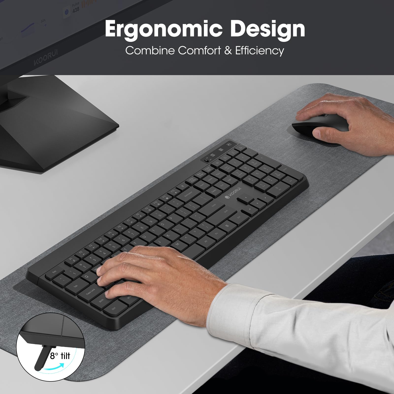 Koorui Wireless Keyboard And Mouse Combos, 2.4G Silent Full Size Keyboard Mouse,12 Shortcut Keys & 3Dpi Mouse, White Computer Mo