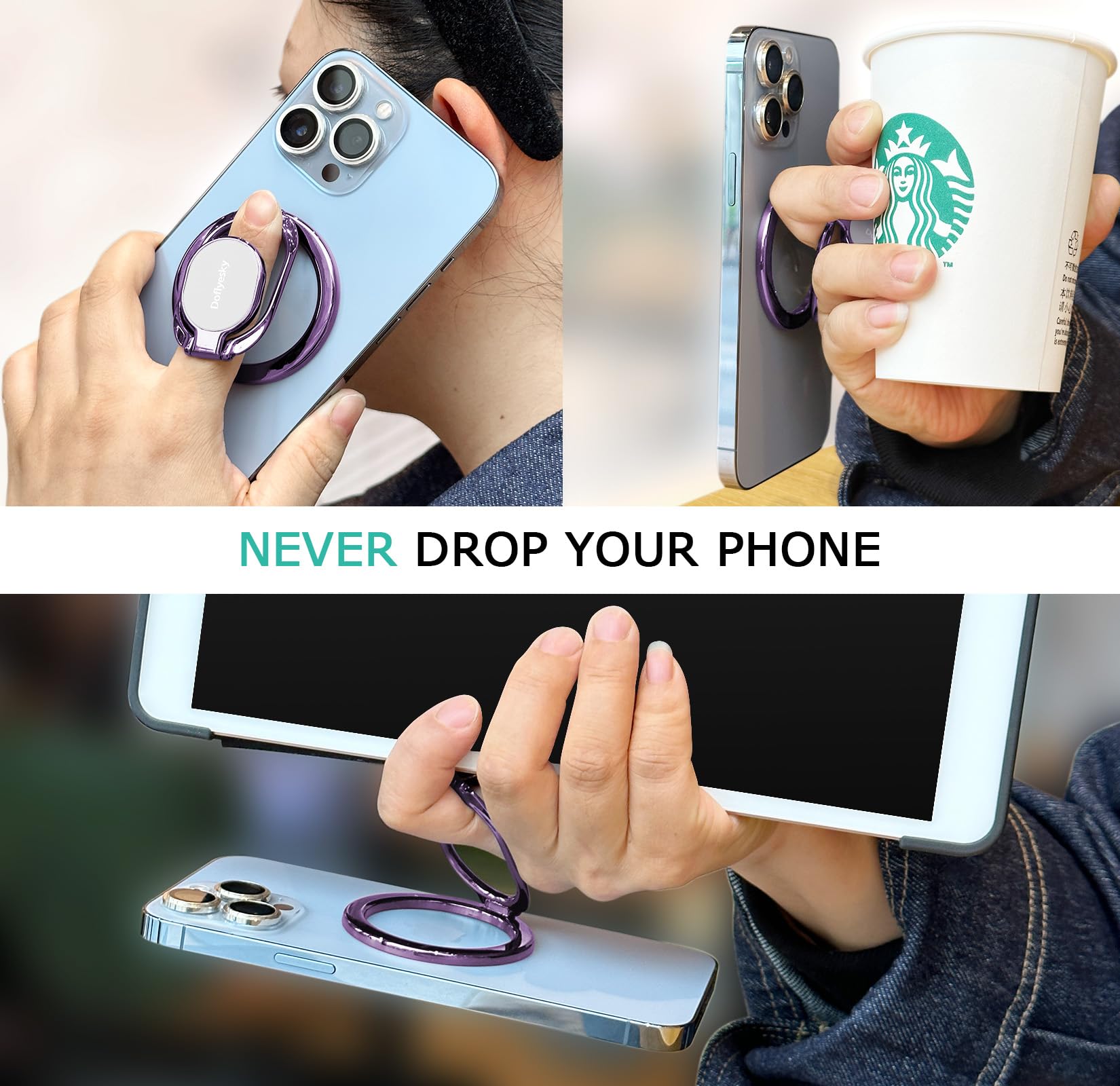 Doflyesky Magnetic Phone Ring Holder, Double Adjustable Phone Grip And Stand Compatible With Magsafe Ring Holder, Compatible Wit