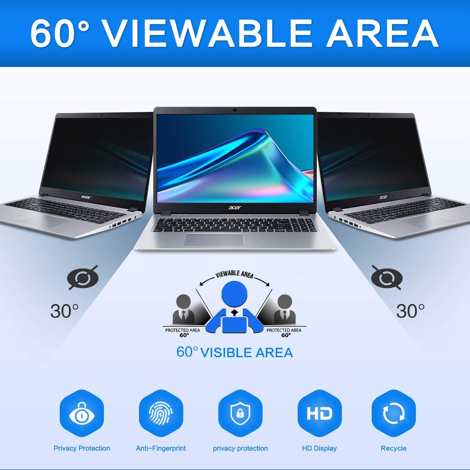 17 Inch Laptop Privacy Screen Filter For 16:10 Widescreen Display 14.5''X9.1''   Laptop Screen Privacy Shield And Anti Blue Ligh