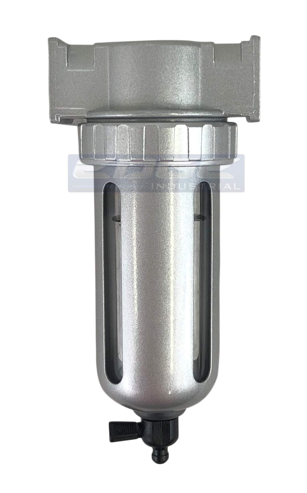 Mid Flow Particulate Filter/Water Trap For Air Compressor Compressed Air Lines, 5U With Poly Bowl And Metal Bowl Guard (1/4'' Np