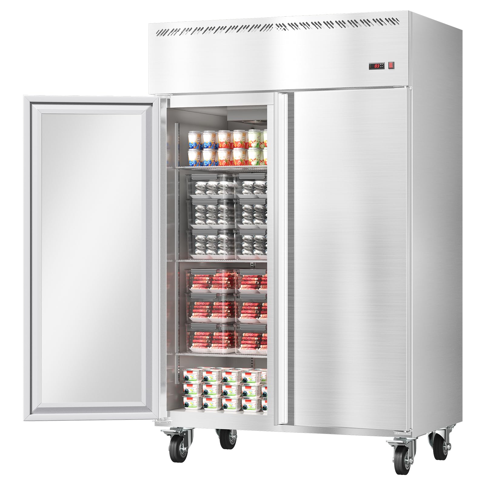 PeakPursuit 48 W Commercial Freezer -8F~0F,Reach-in 36 Cu.ft 2 Door Stainless Steel Commercial Refrigerator Fan Cooling,6 Adjust