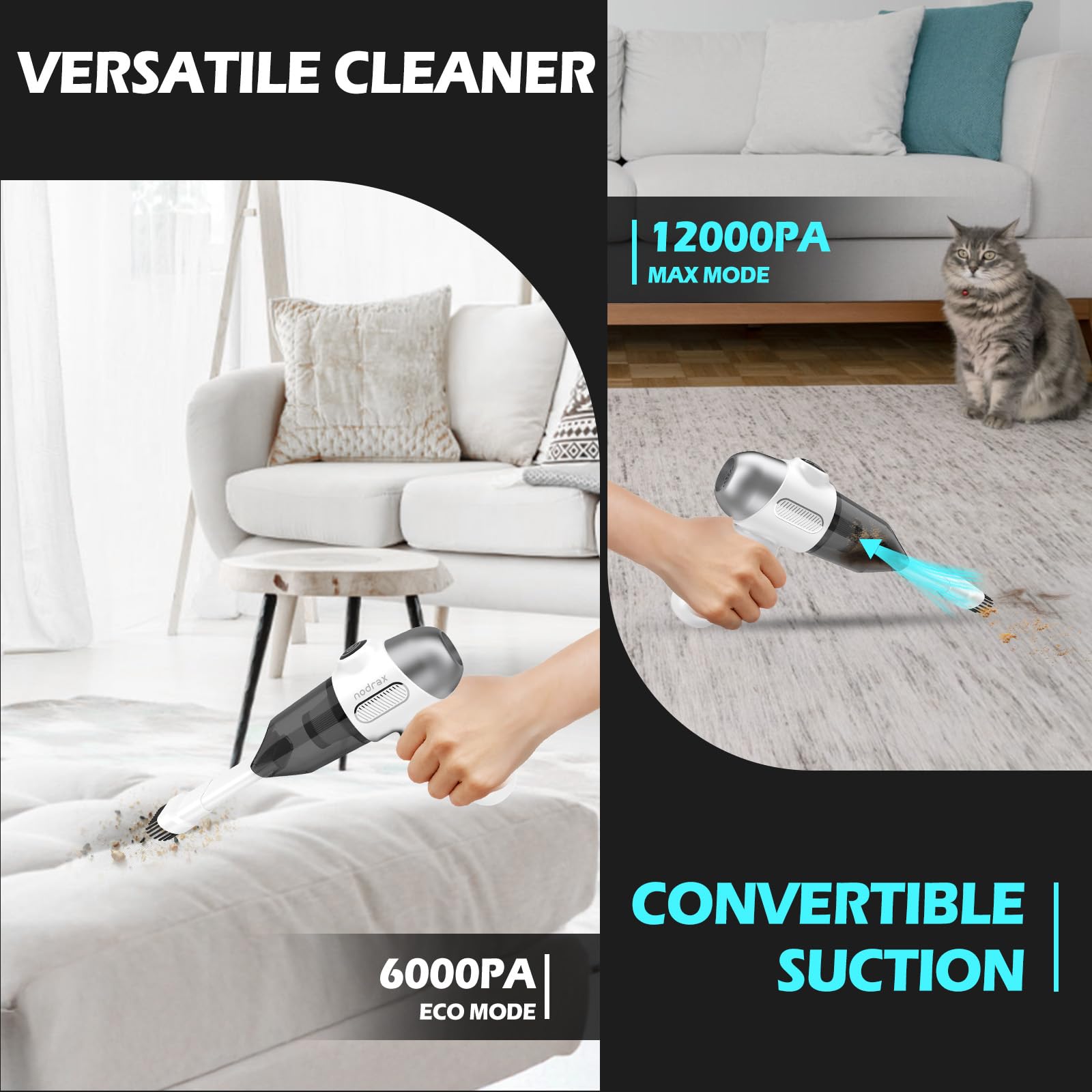 Nodrax Cyclone Pro Cordless Handheld Vacuum Cleaner With Efficient Brushless Motor, 12000Pa High Power Suction And Extended Runt
