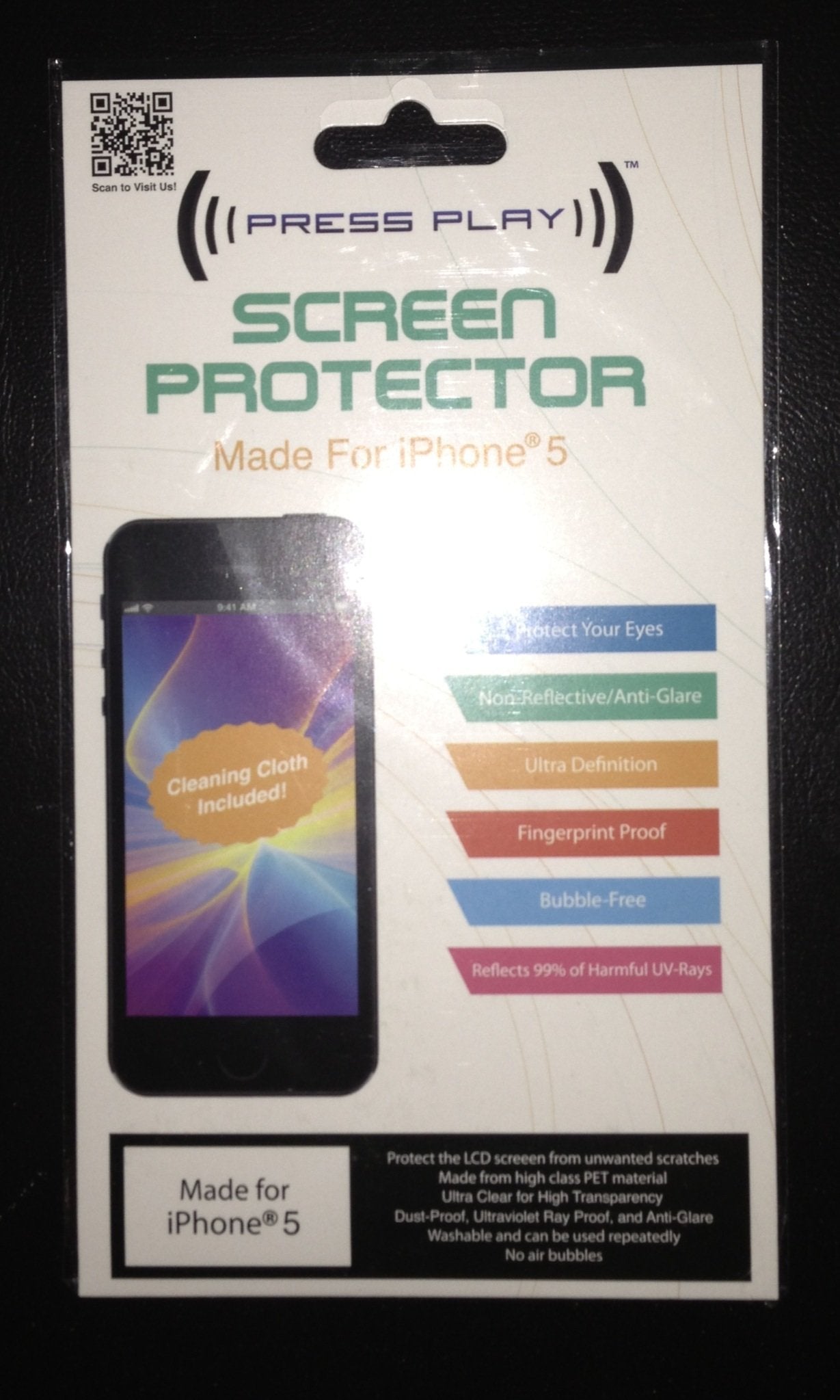 Gadget People Inc. Press Play Screen Protector Made For I Phone 5 Sealed Cleaning Cloth Included!