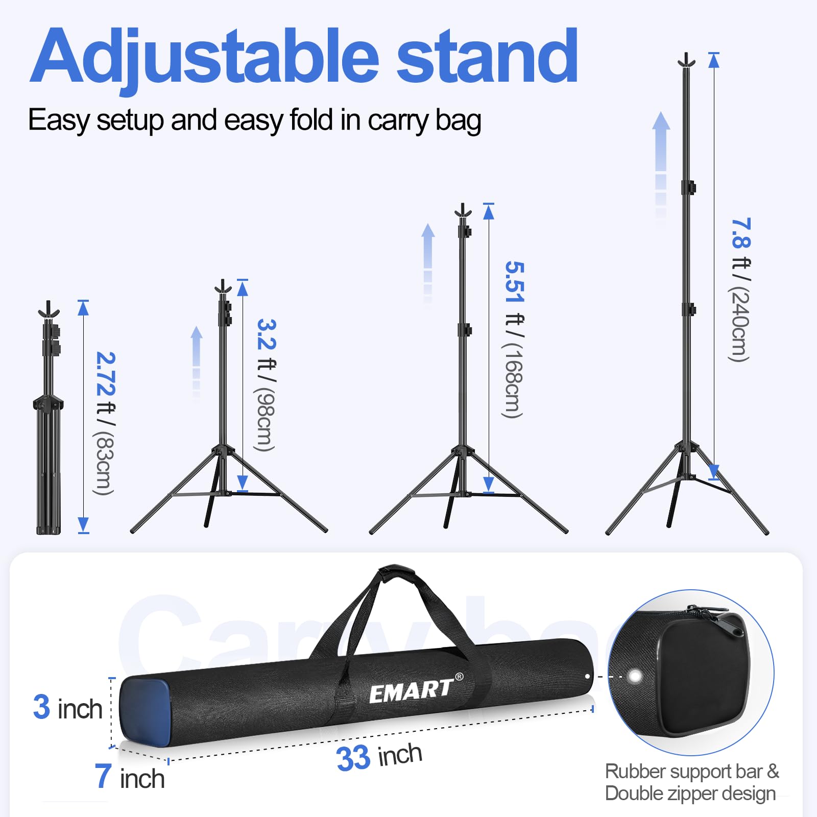 Emart Backdrop Stand 10X7.8Ft(Wxh) Photo Studio Adjustable Background Stand Support Kit With 2 Crossbars, 6 Backdrop Clamps,2 Sa