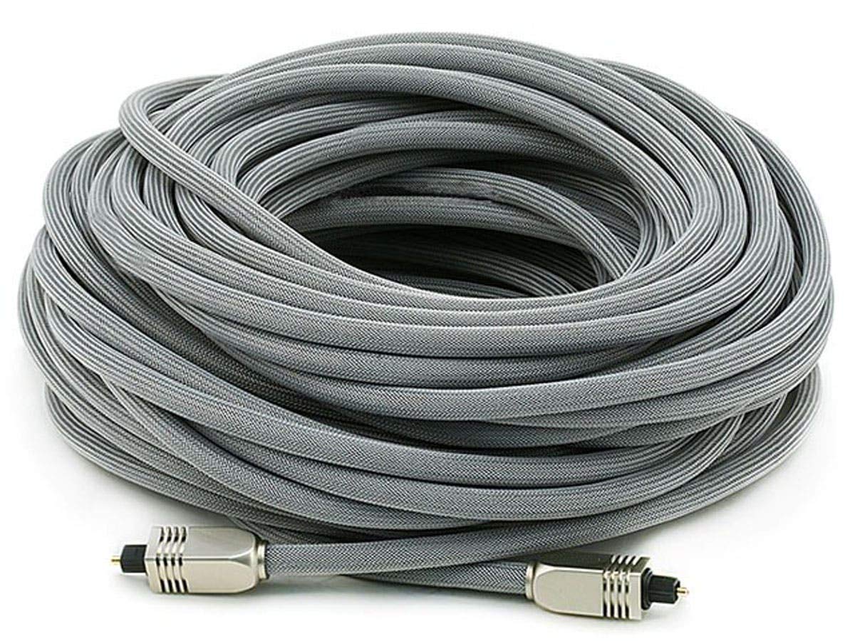Monoprice 103448 Premium S/Pdif (Toslink) Digital Optical Audio Cable   Silver   75Ft | Heavy Duty Mesh Jacket, Metal Connector