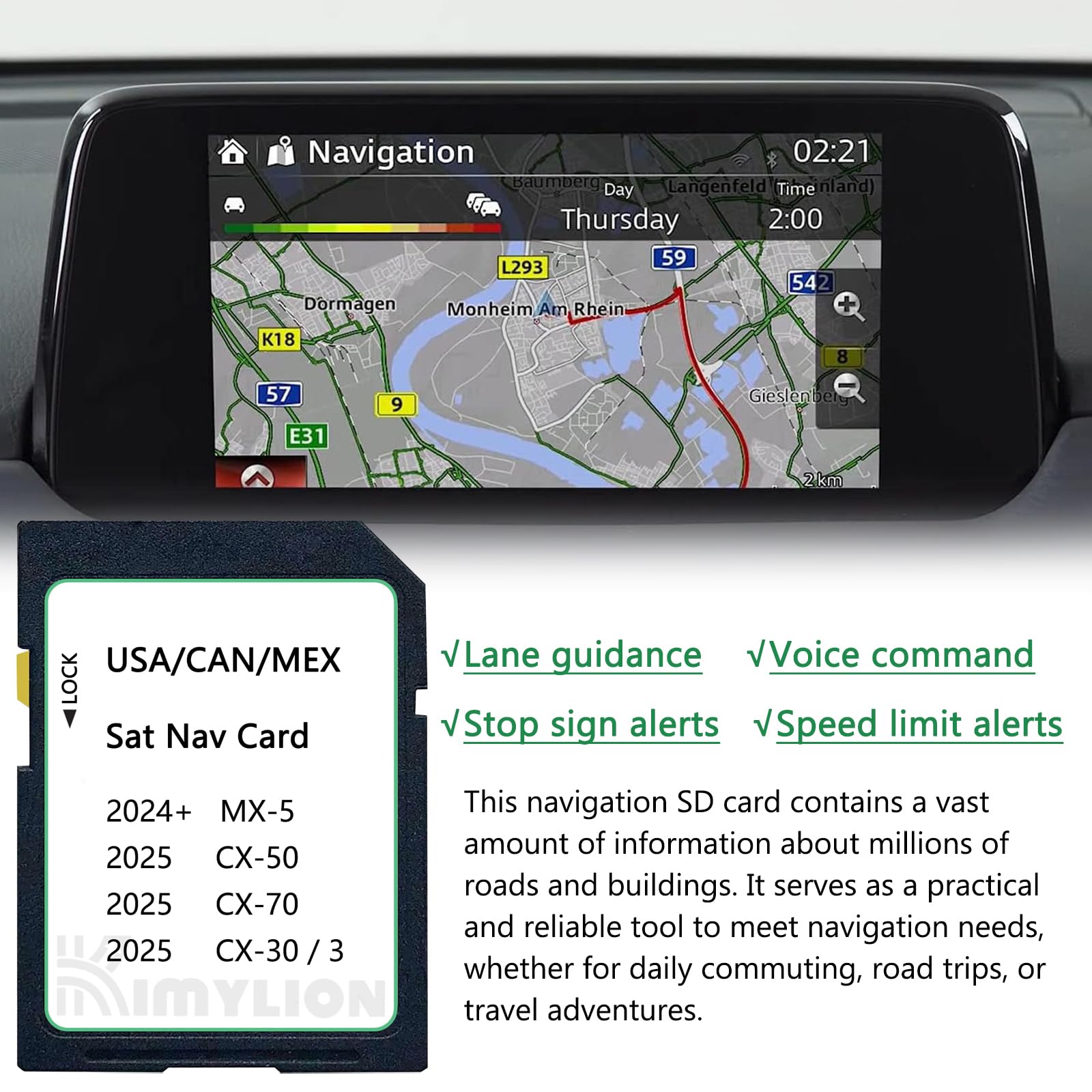 Latest Version Navigation Sd Card, Gps Sd Map Card Compatible With 2025 Cx 50/3 / Cx 30 / Cx 70, 2024+ Mx 5, Usa/Can/Mex Maps
