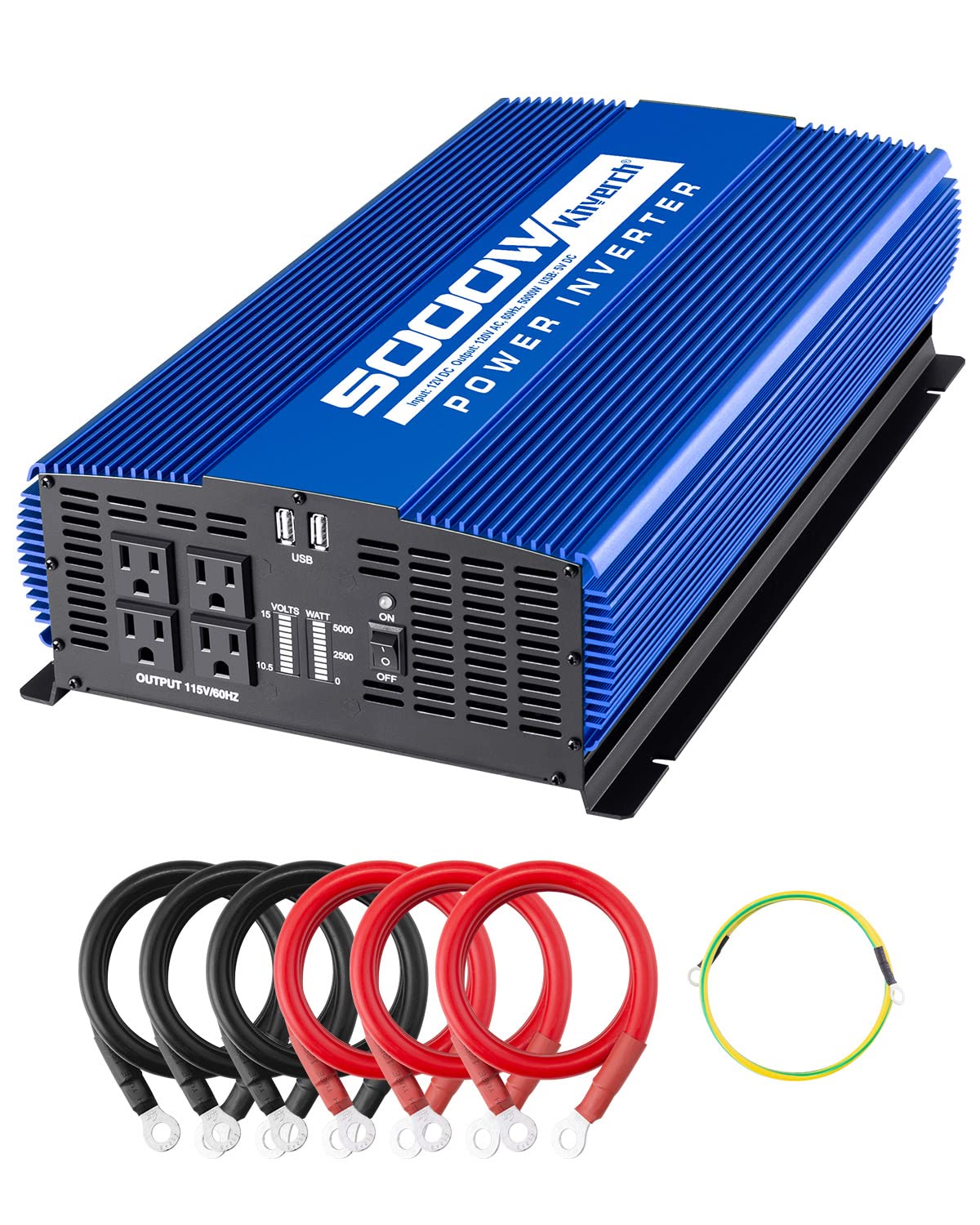 kinverch 5000W Power Inverter 12V to 110V Car Inverter with 4AC Outlets 2USB Ports for Camping/Truck/RV/Home