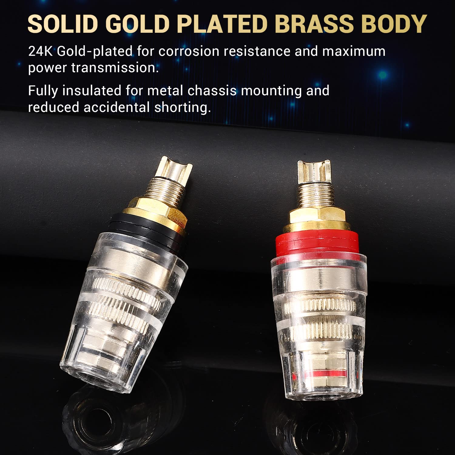 Facmogu 4Pcs Black & Red Heavy Duty 5 Way Binding Post Banana Jacks 4Mm, 24K Gold Plated Sold Brass Insulated Binding Post Banana Plugs, Speaker Amplifier Bindling Post Terminal Connectors   Short