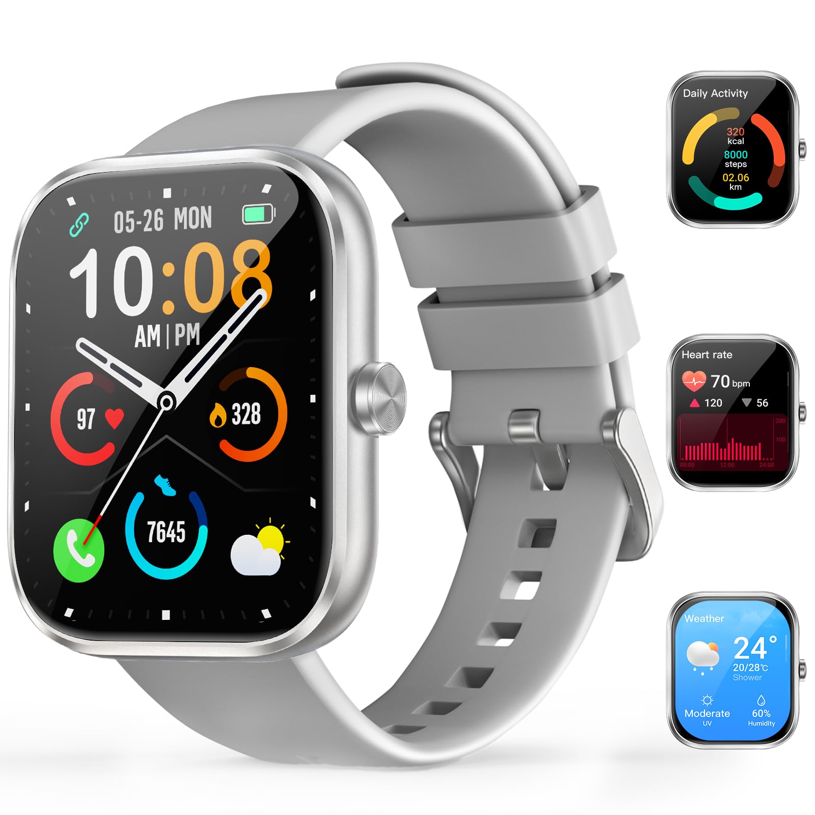 Smart Watch for Men Women, 1.83 HD Touchscreen Fitness Watch with Bluetooth Call&Message Notifications, 110+Sport Modes, 24/7 He