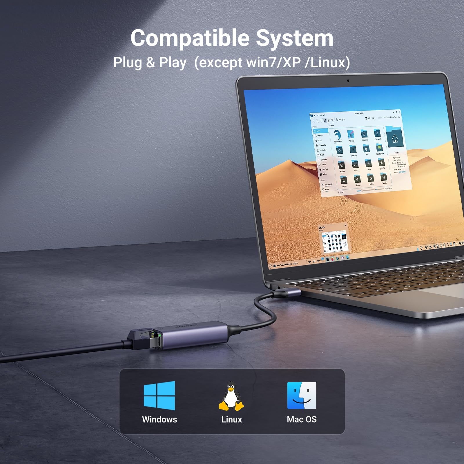 Ugreen Usb To Ethernet Adapter, Plug And Play Ethernet Adapter, Aluminium Shell, 1Gbps Gigabit Rj45 To Usb 3.0 Network Dongle, C