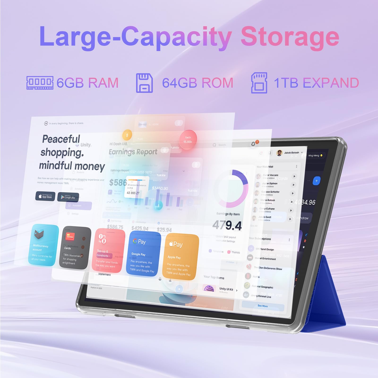 Android 14 Tablet 10 Inch Tablet, 6Gb Ram 64Gb Rom 1Tb Expansion, 6000Mah Battery, 1280X800 Ips Hd, Gps, Wifi 6, Bluetooth 5.0,