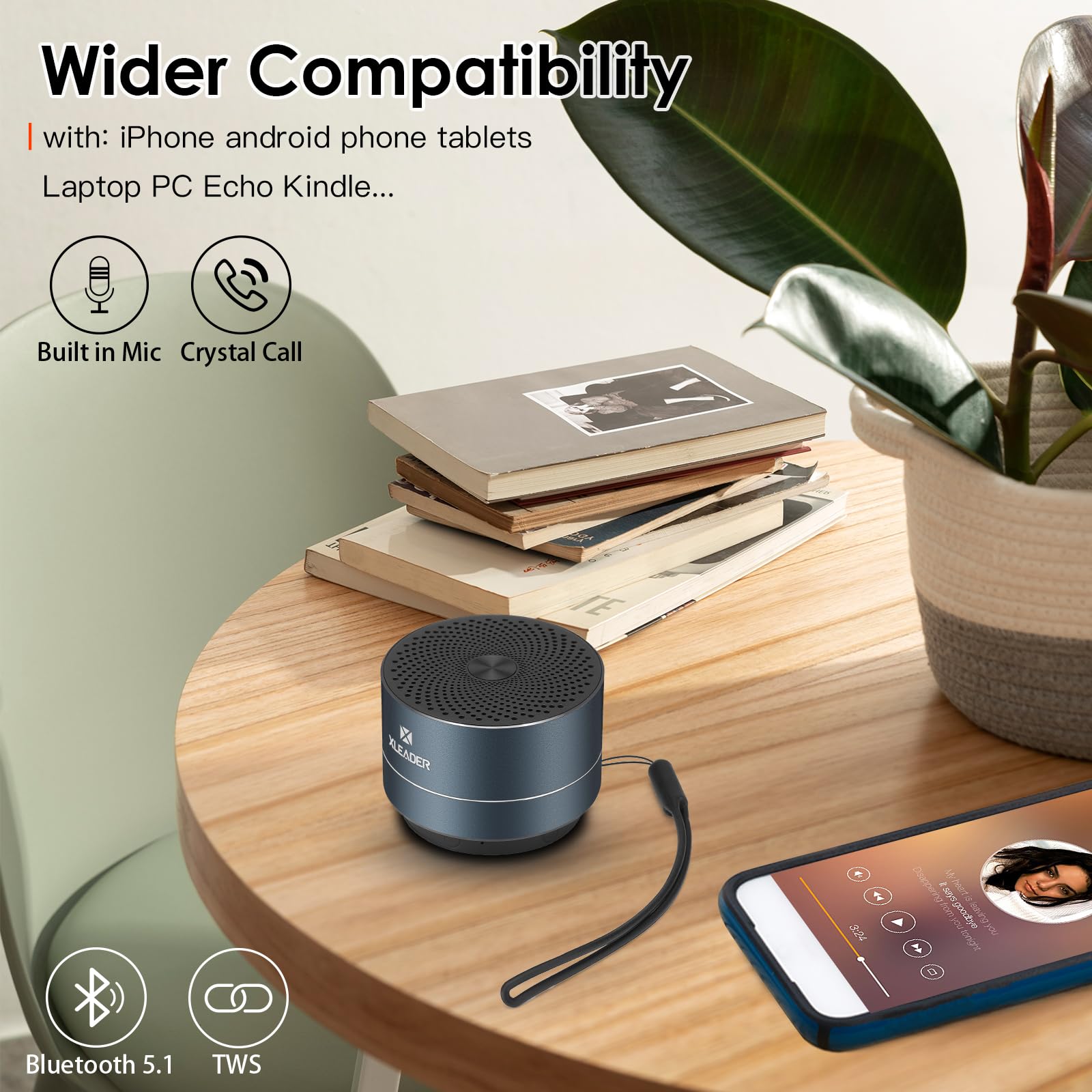 Xleader A6 Small Bluetooth Speaker, Ipx7 Waterproof Speaker With Lanyard, Custom Bass Radiator, Built In Mic, Mini Portable Wire