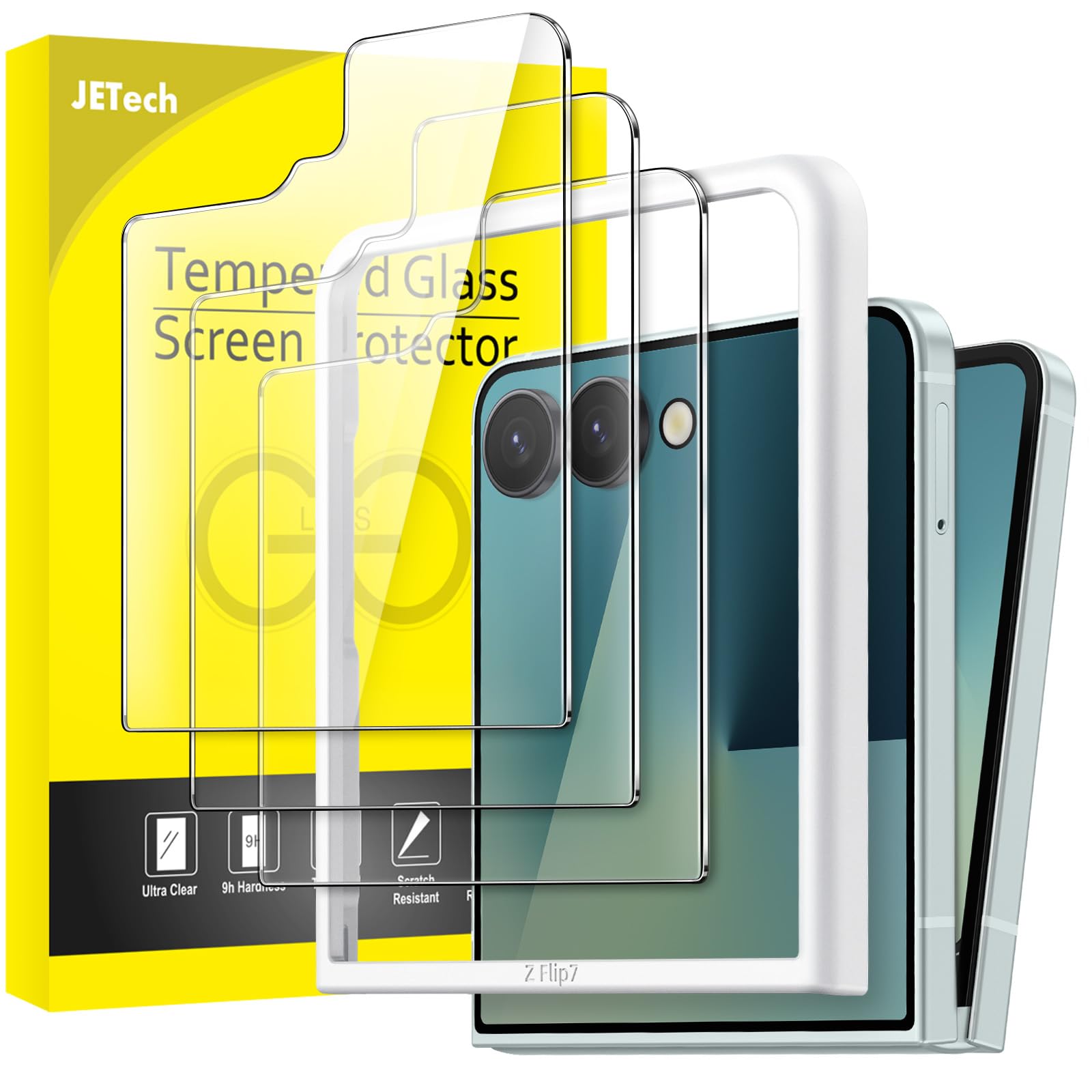 JETech Front Screen Protector for Samsung Galaxy Z Flip 7 2025, Tempered Glass Film with Easy Installation Tool, Case-Friendly, 