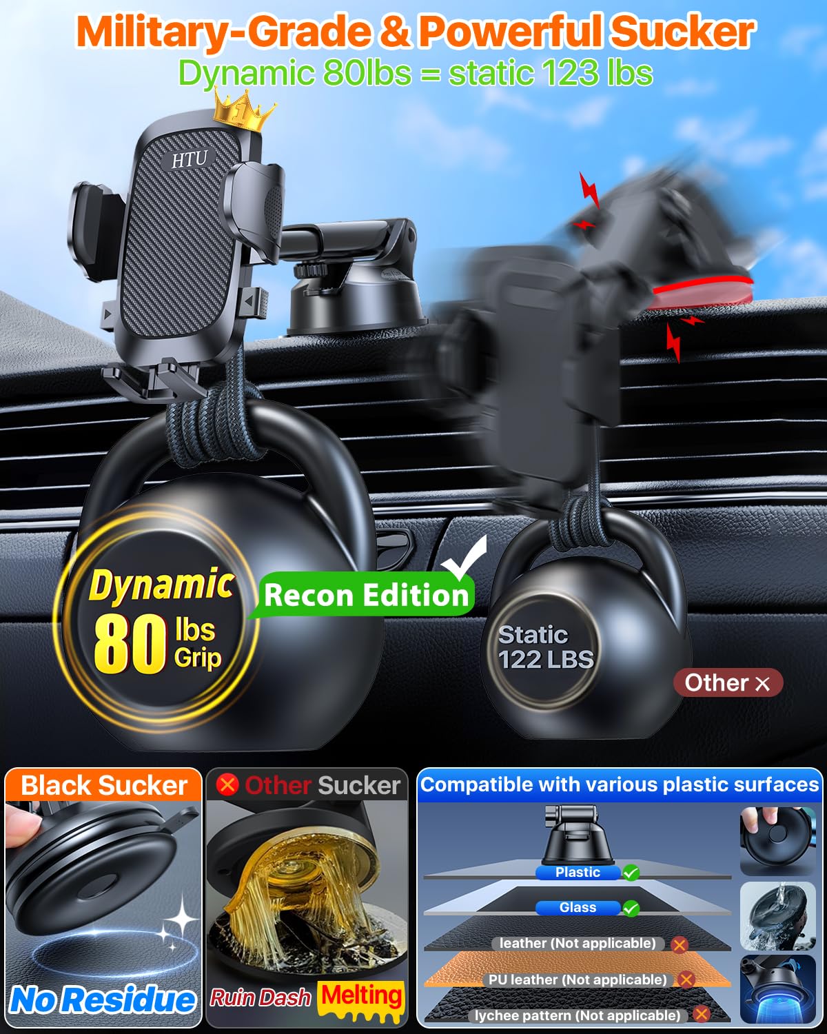 2025 Ultimate Car Phone Holder?80+Lbs Strongest Suction & Military-Grade? Universal Cell Phone Holder Truck Car Mount For Dashbo