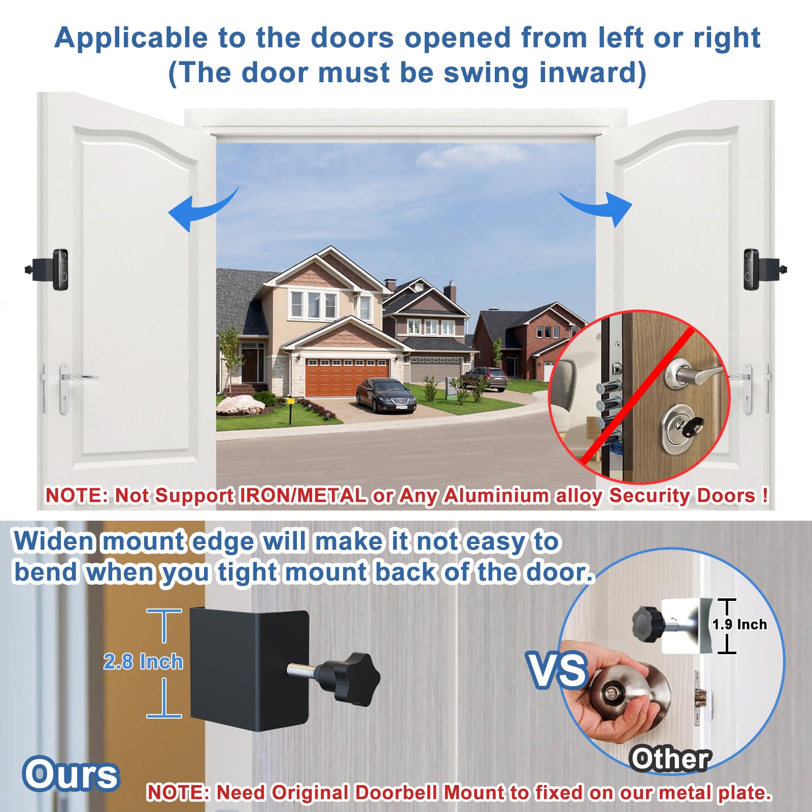 Anti Theft Blink Doorbell Mount No Drill, No Cover Not Block Widen Edge Anti Bending Blink Doorbell Camera Mount, Renter Friendl