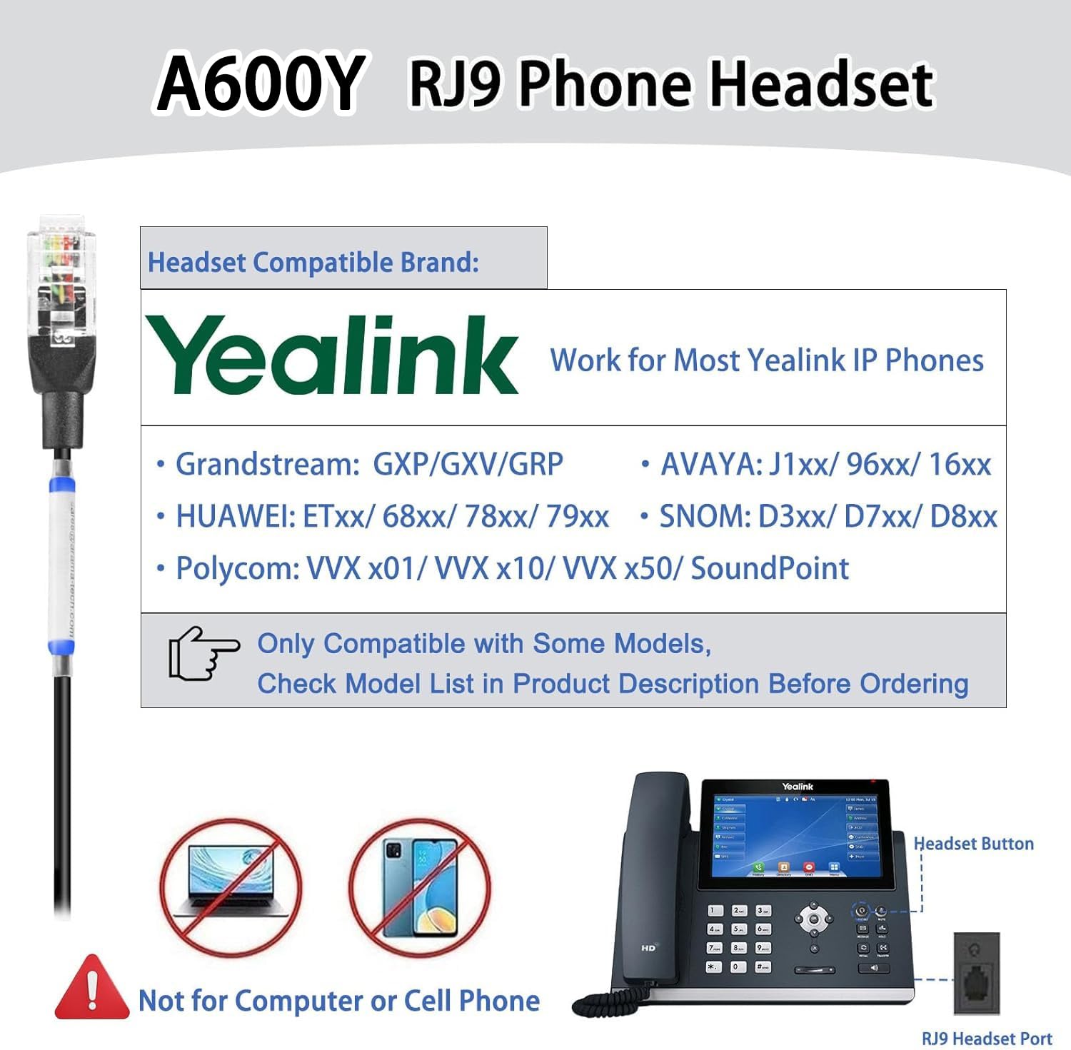 Arama Yealink Headset With Microphone Noise Cancelling, Rj9 Telephone Headsets For Office Phones Compatible With Yealink T20P T2