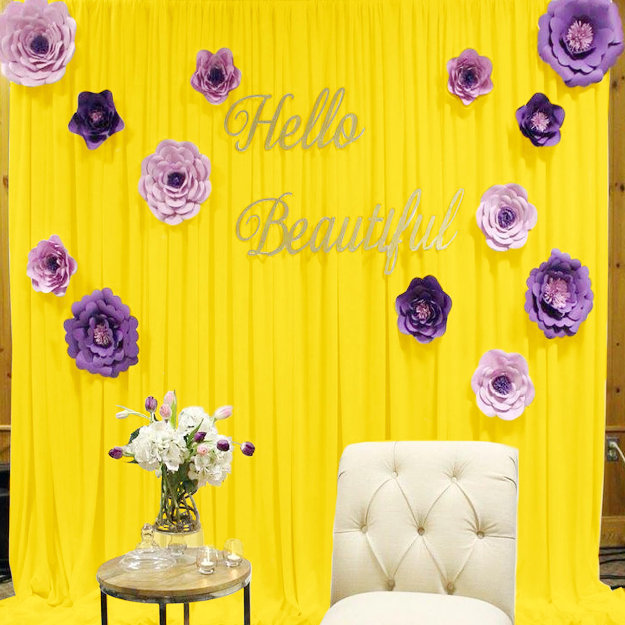 Wish Care 10Ft X 10Ft Yellow Backdrop Curtain Drapes, Wrinkle Free Sheer Chiffon Fabric Backdrop Panels For Wedding Arch Party C