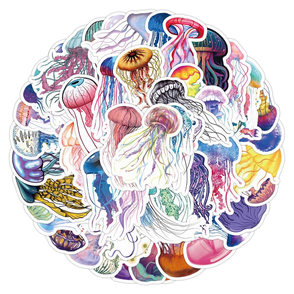 Jellyfish Stickers |50Pcs Jellyfish Waterproof Vinyl Decals For Water Bottles Laptop Luggage Cup Computer Mobile Phone Skateboar