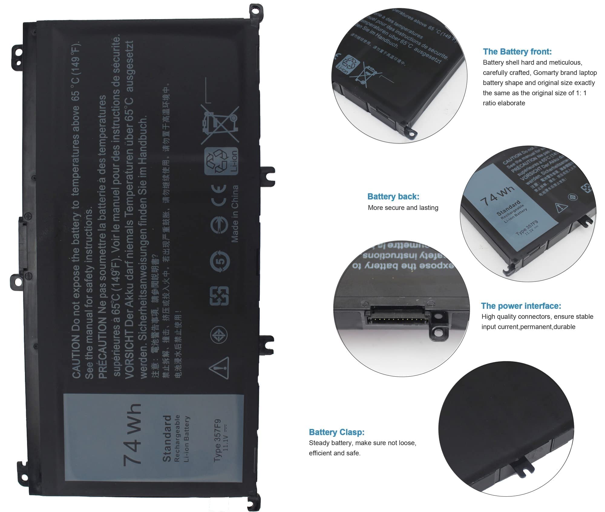 Ttfacyis 74Wh 11.1V Type 357F9 71JF4 Laptop Battery for Dell Inspiron 15 7000 7559 Gaming Series