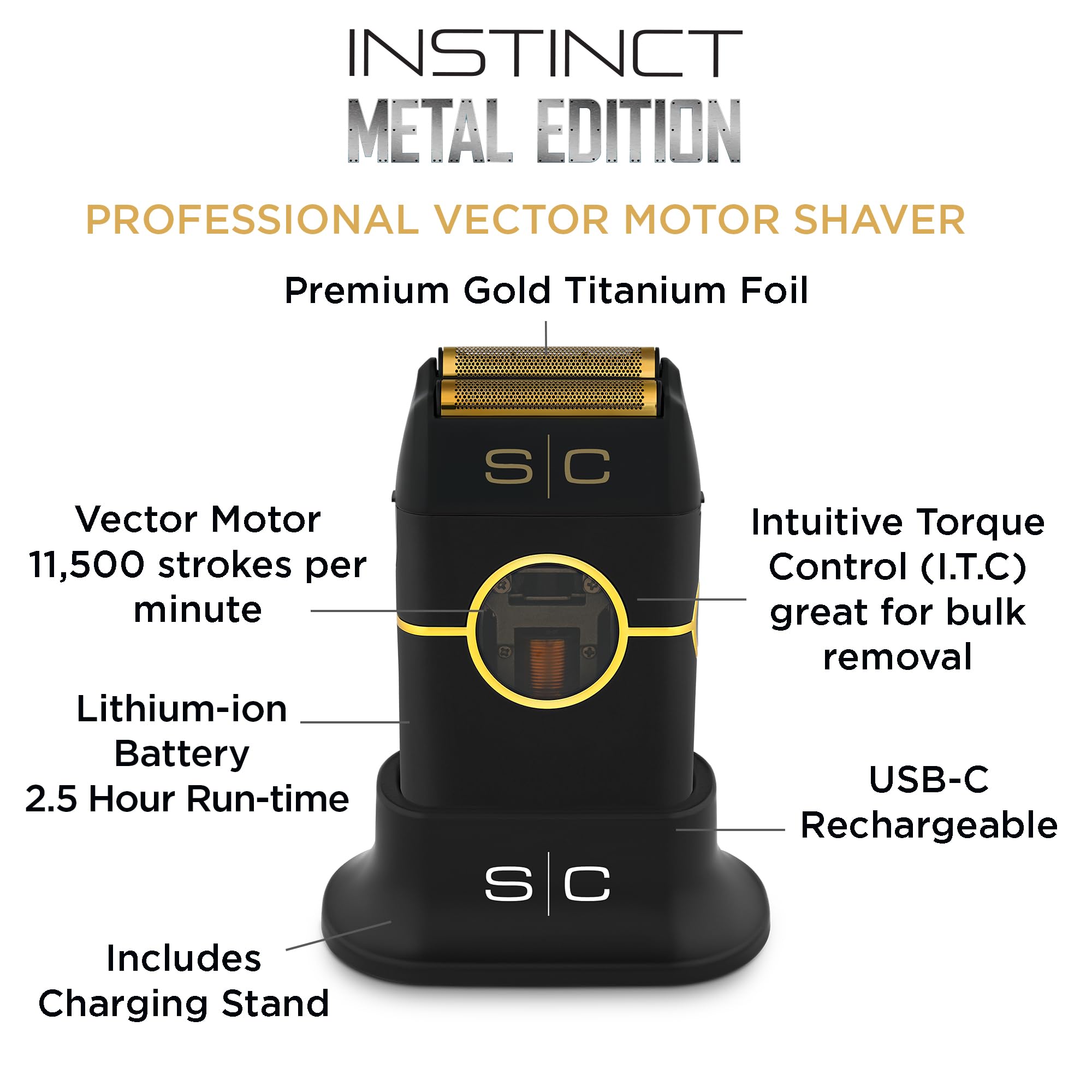 Stylecraft Instinct Metal Cordless Double Foil Shaver With In2 Vector Motor Intuitive Torque Control, Usb C Rechargeable (Black)