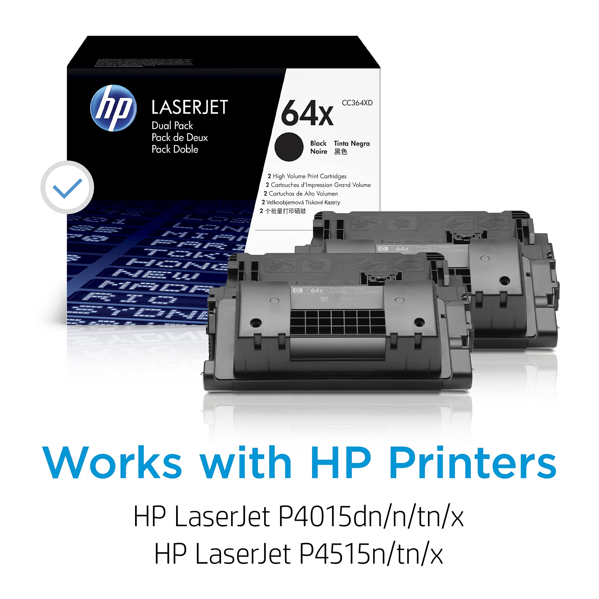 Hp Original 64X Black High-Yield Toner Cartridges (2-Pack) | Works With Laserjet P4015, P4515 Series | Cc364Xd
