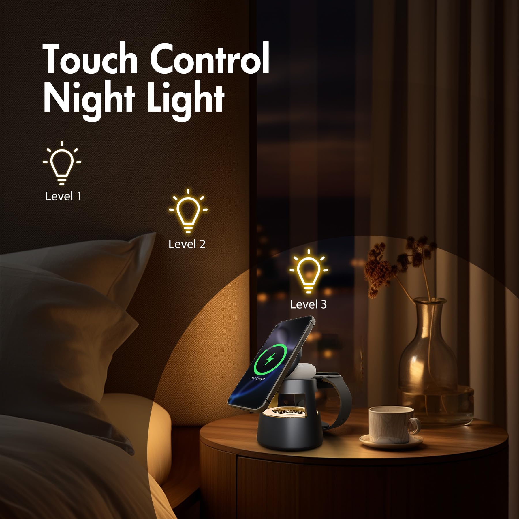 Wireless Charging Station Mag-Safe Charger : 4 In 1 Fast Charger 15W Travel Stand For Iphone16E 16 15 14 13 12 Pro Max - With Ni